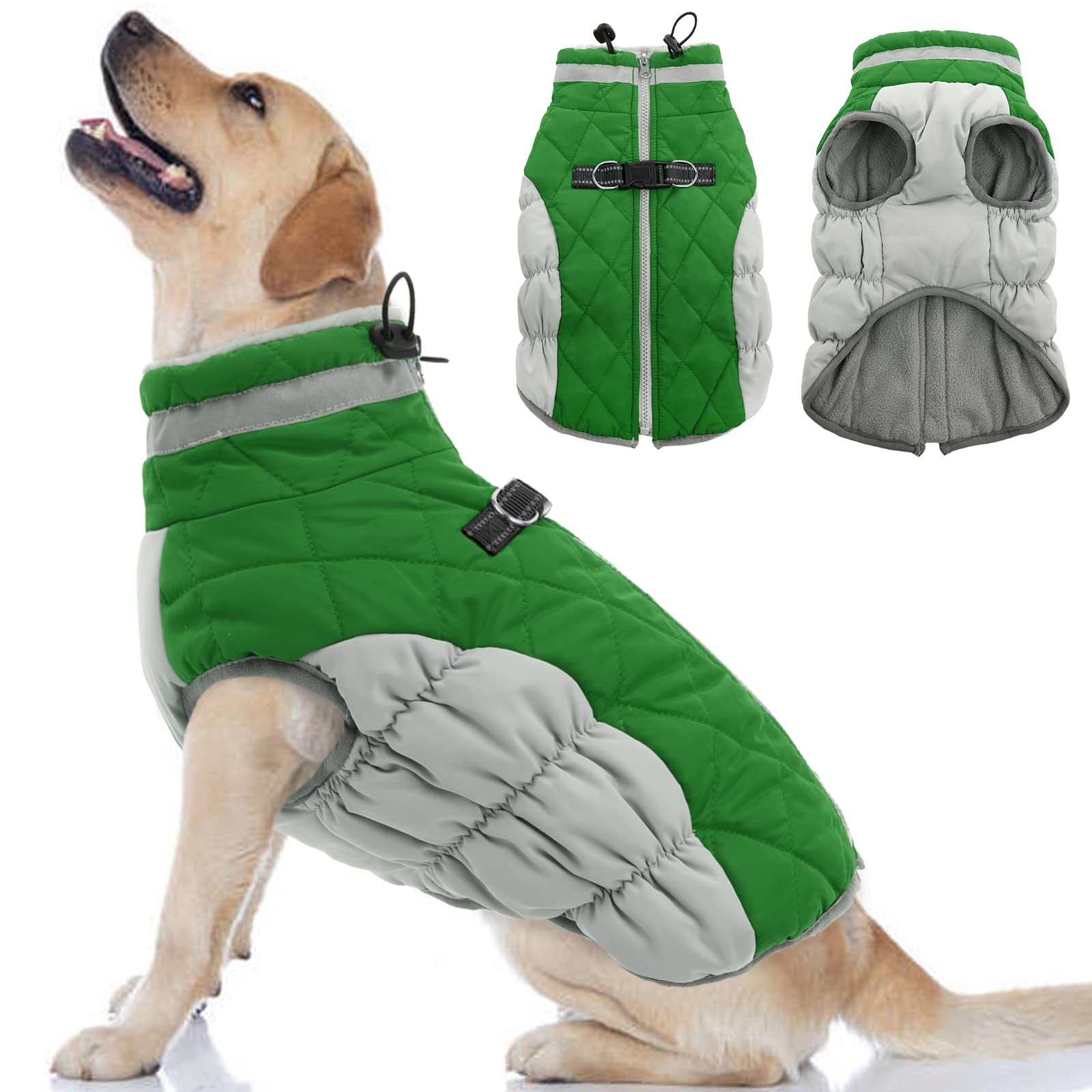 Ouobob Dog Winter Jacket Cozy Reflective Waterproof Dog Coat Windproof Warm Pet Garment, Comfortable Cold Weather Fleece Apparel Outfits With Zipper Closure For Small Medium Large Dogs Puppy Walking