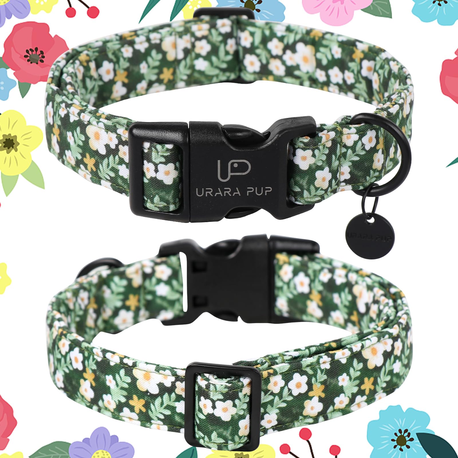 Up Urara Pup Summer Dog Collar, Flower Print Dog Collar With Adjustable Plastic Buckle, Lightweight Cute Pet Collar, Ideal Gift