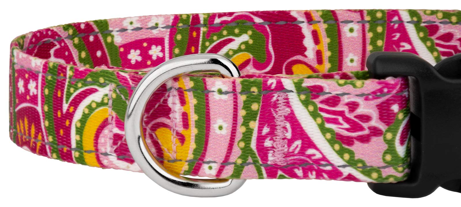Country Brook Petz - Deluxe Pink Paisley Reflective Dog Collar Collection Featured Night Safe Designs (1 Inch, Medium)