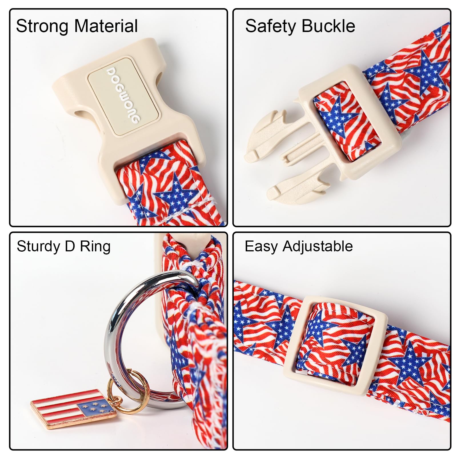 Dogwong American Flag Dog Collar, Patriotic Independence Day Dog Collar Soft Fabric Pet Dog Collars, Boy Red White And Blue Neck