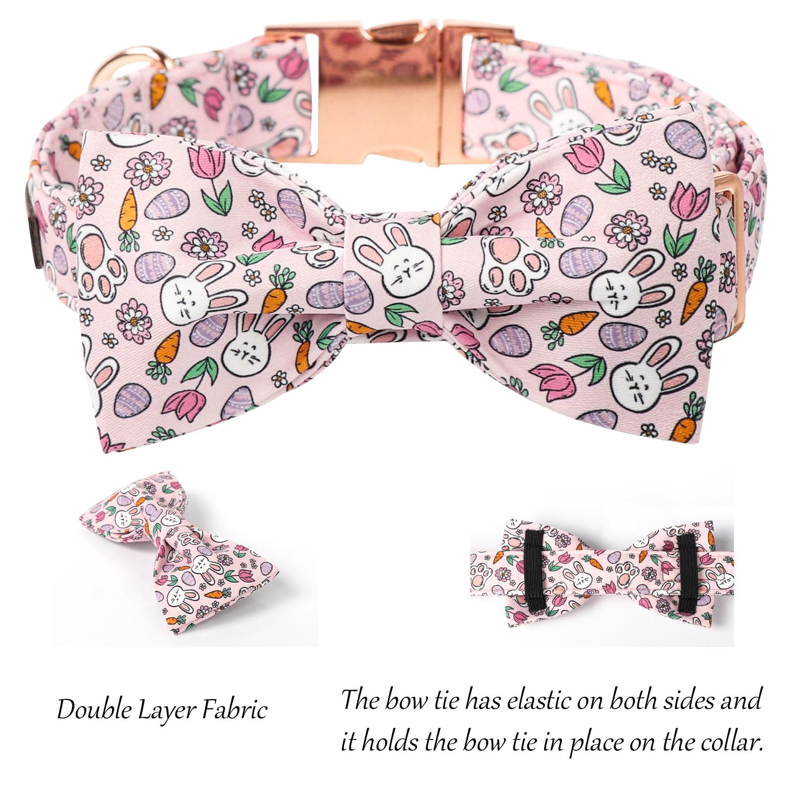 Lionet Paws Easter Pink Dog Collar, Rabbit Eggs Dog Collar For Small Dogs, Adjustable Cotton Tulips Pet Puppy Collars For Small