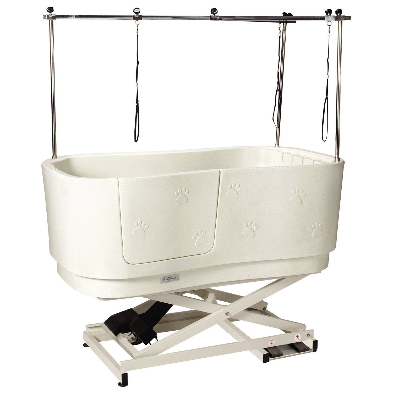Master Equipment White Polypro Motor Lift Grooming Tub For Heavy Pets Up To 220 Lbs - Unit Measures 58    X 30.75    X 49.5   