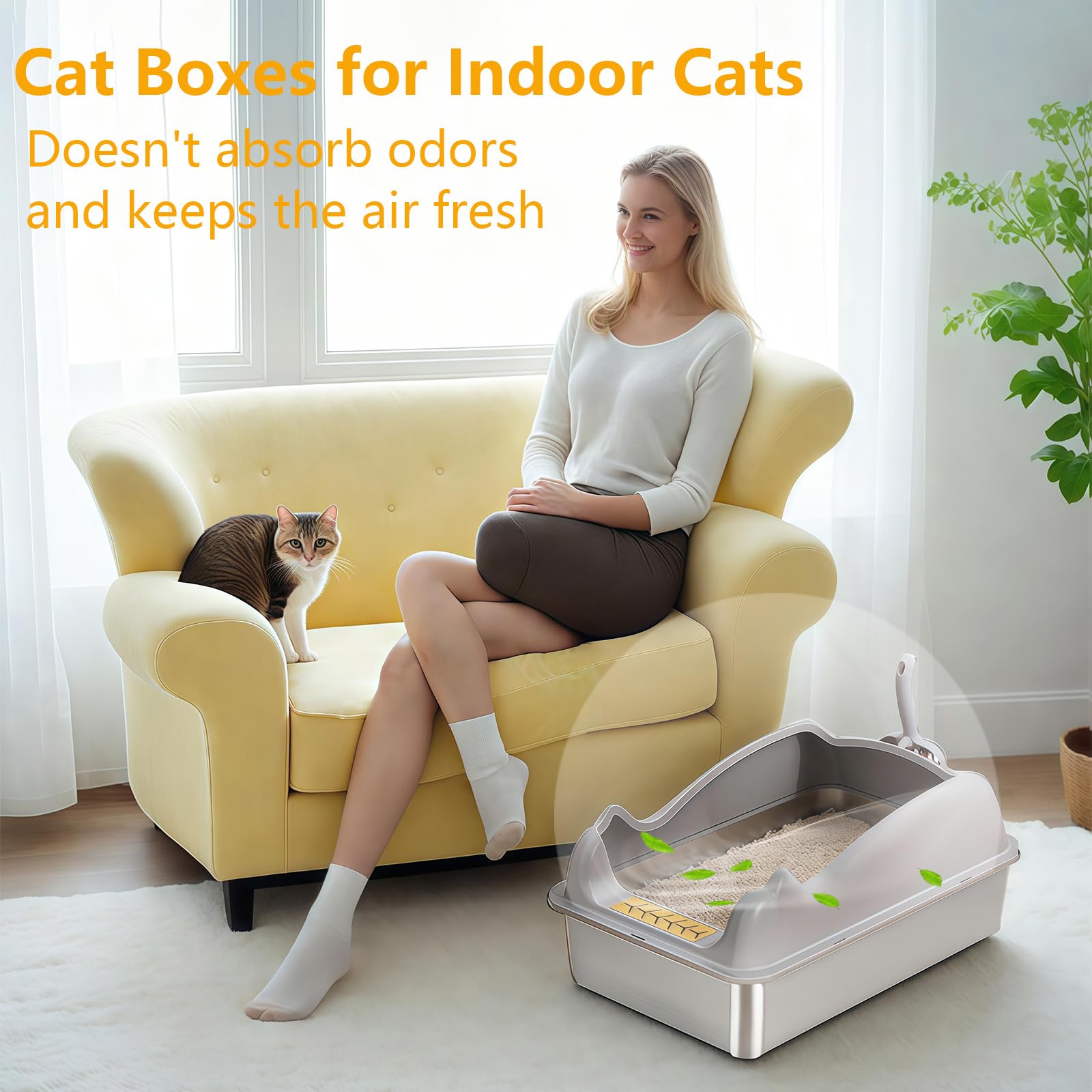 8'' Deep Stainless Steel Litter Box With Lid, Xl Litter Boxes For Big Cats, Metal High Sided Litter Box, Anti-Stick And Anti-Lea