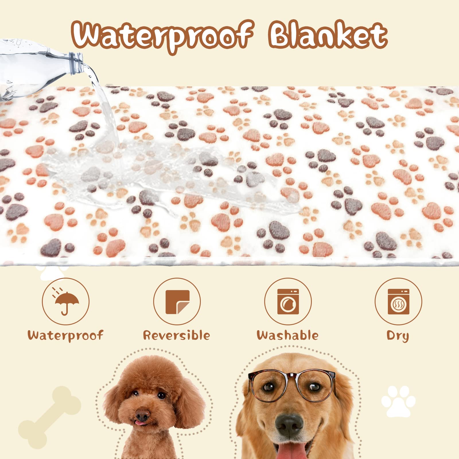 Yuepet Waterproof Dog Blankets, 2 Pack Washable Dog Blankets For Bed Couch Sofa Protector Fleece Flannel Puppy Blanket Soft Plush Reversible Throw Blanket For Small Dog Puppy Cat 30'×20'(White+Coffee)