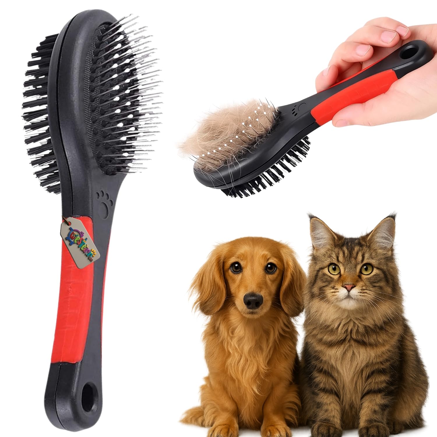 Western Era 21cm Double Side Pet Grooming Brush for Dogs & Cats  Heavy Duty Plastic Handle with AntiSlip Grip  Ideal for Bath