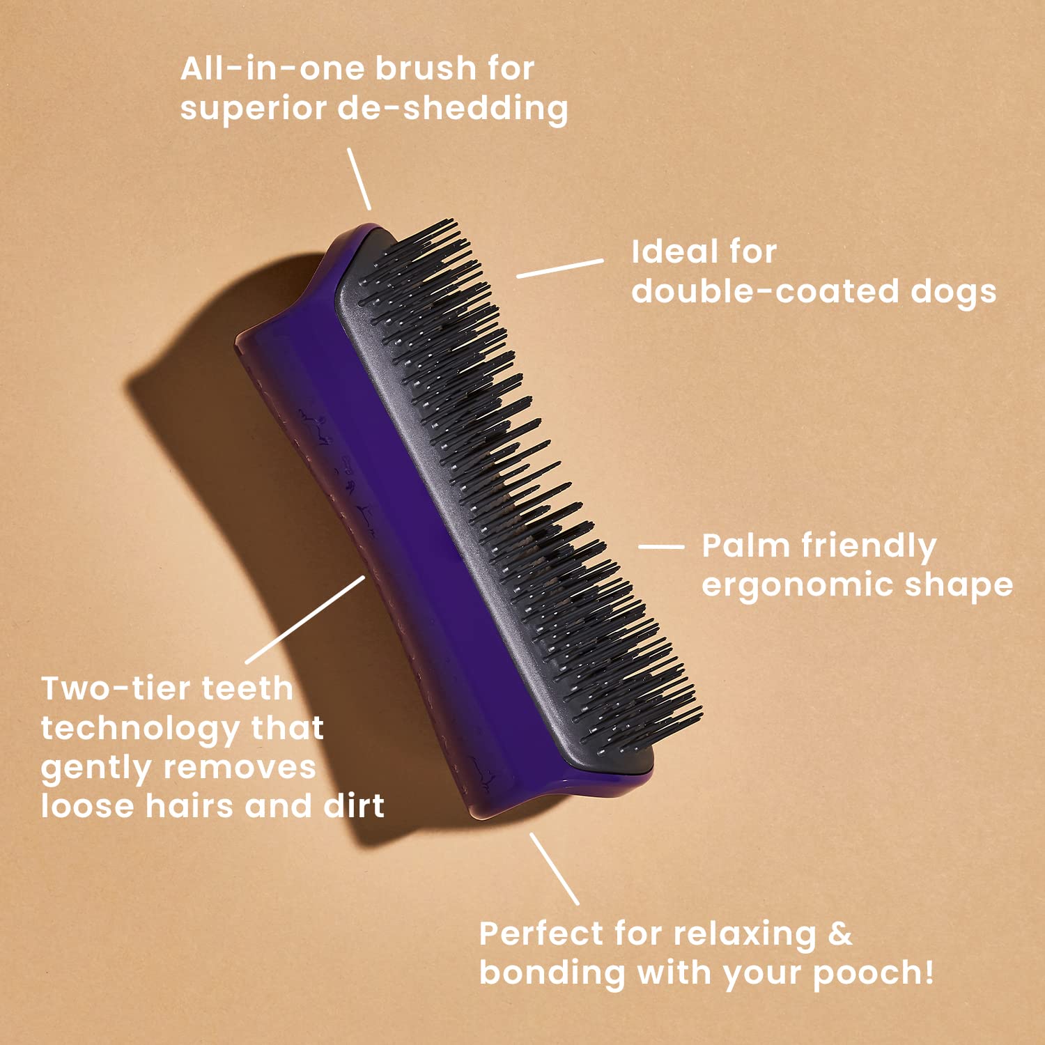 Tangle Teezer | Pet Teezer | De-Shedding And Dog Grooming Brush | Dry Brush Or Dog Bath Brush | Purple & Grey