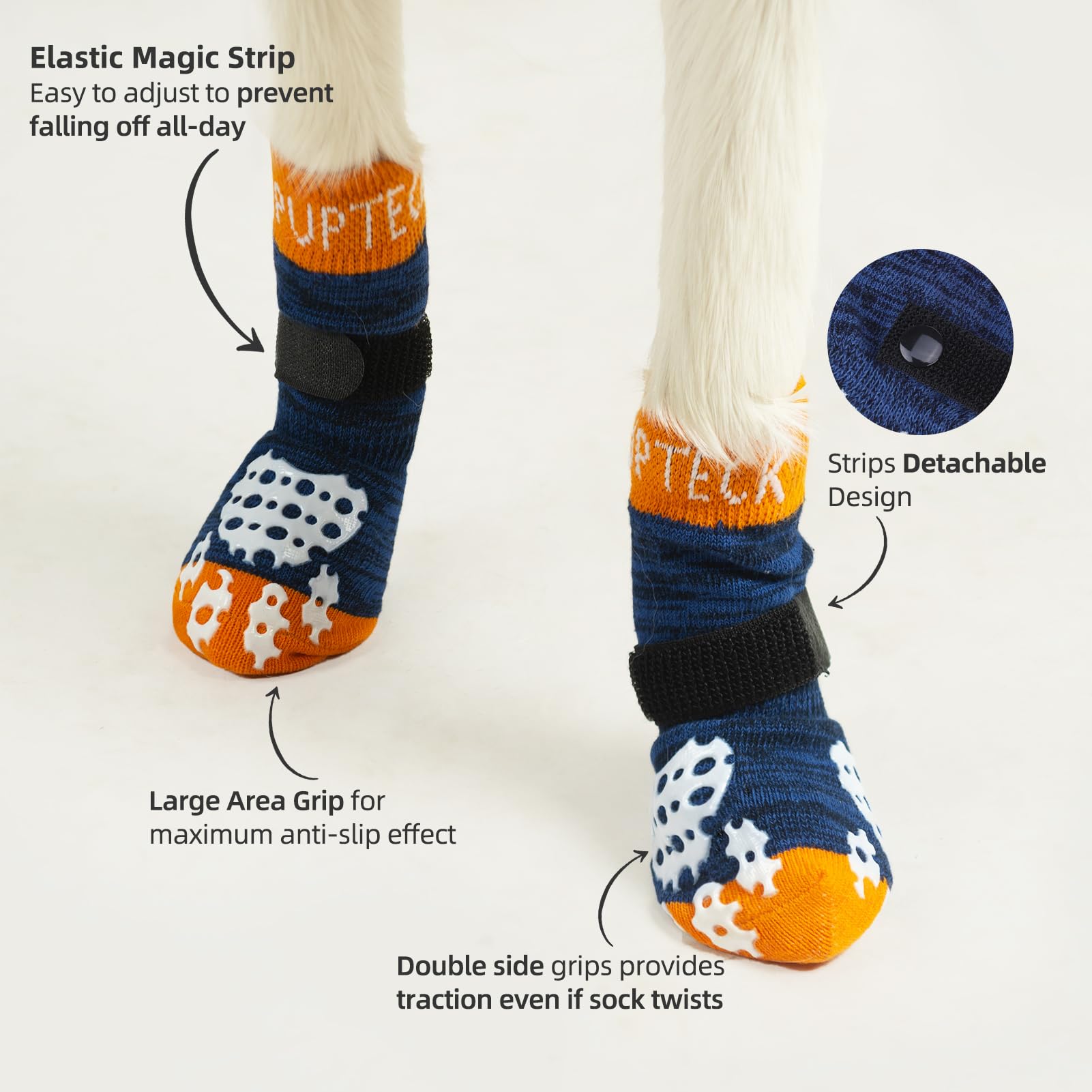 Pupteck Anti-Slip Dog Socks With Double Sides Grips For Small Medium Large Dogs Hardwood Floors Prevents Licking, Dog Shoes For Hot Pavement Traction Control For Senior Dogs, Dark Blue, S