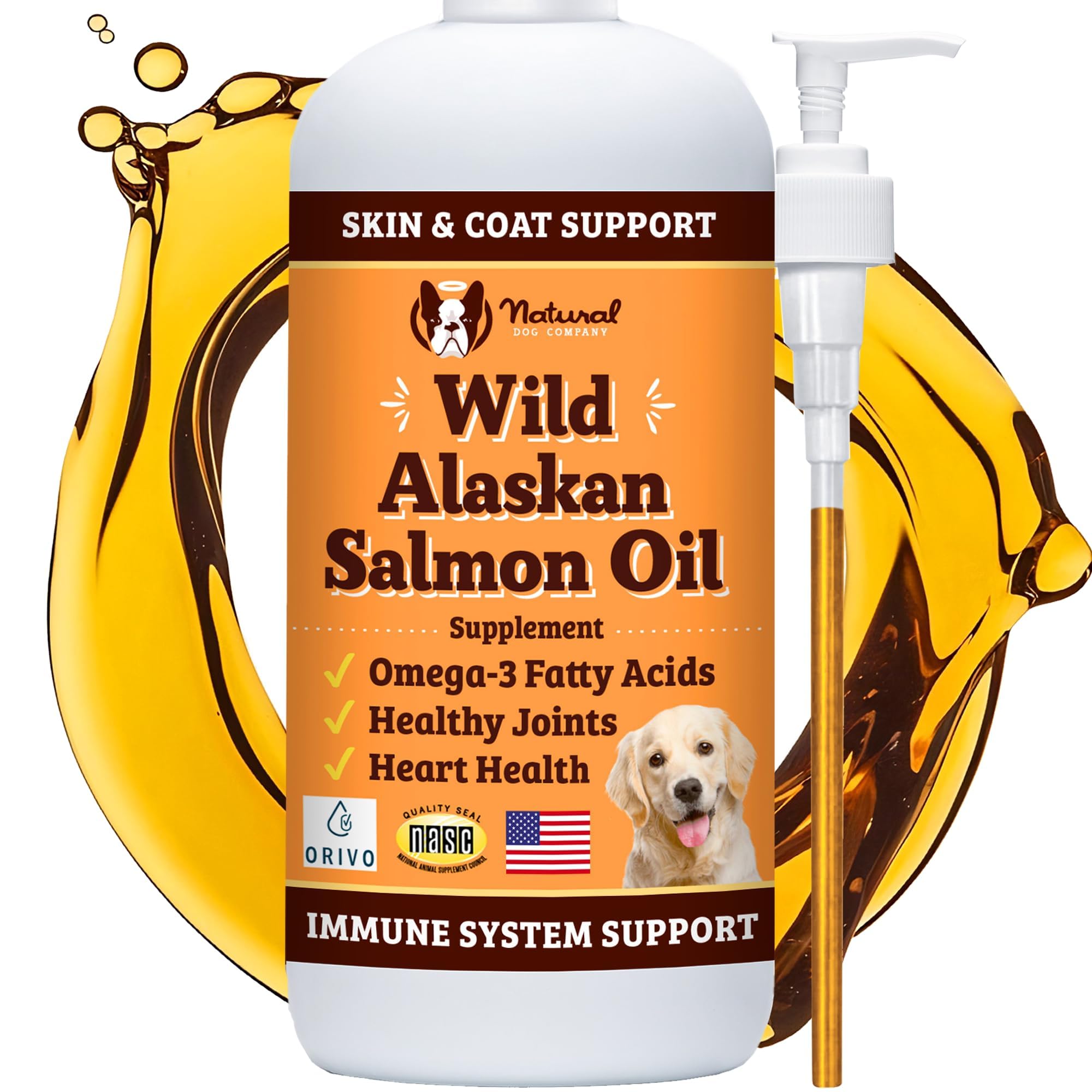 Natural Dog Company Wild Alaskan Salmon Oil Formula with Omega 3, Fish Oil for Dogs Supplement, Skin & Coat Dog Oil, Itchy Relie