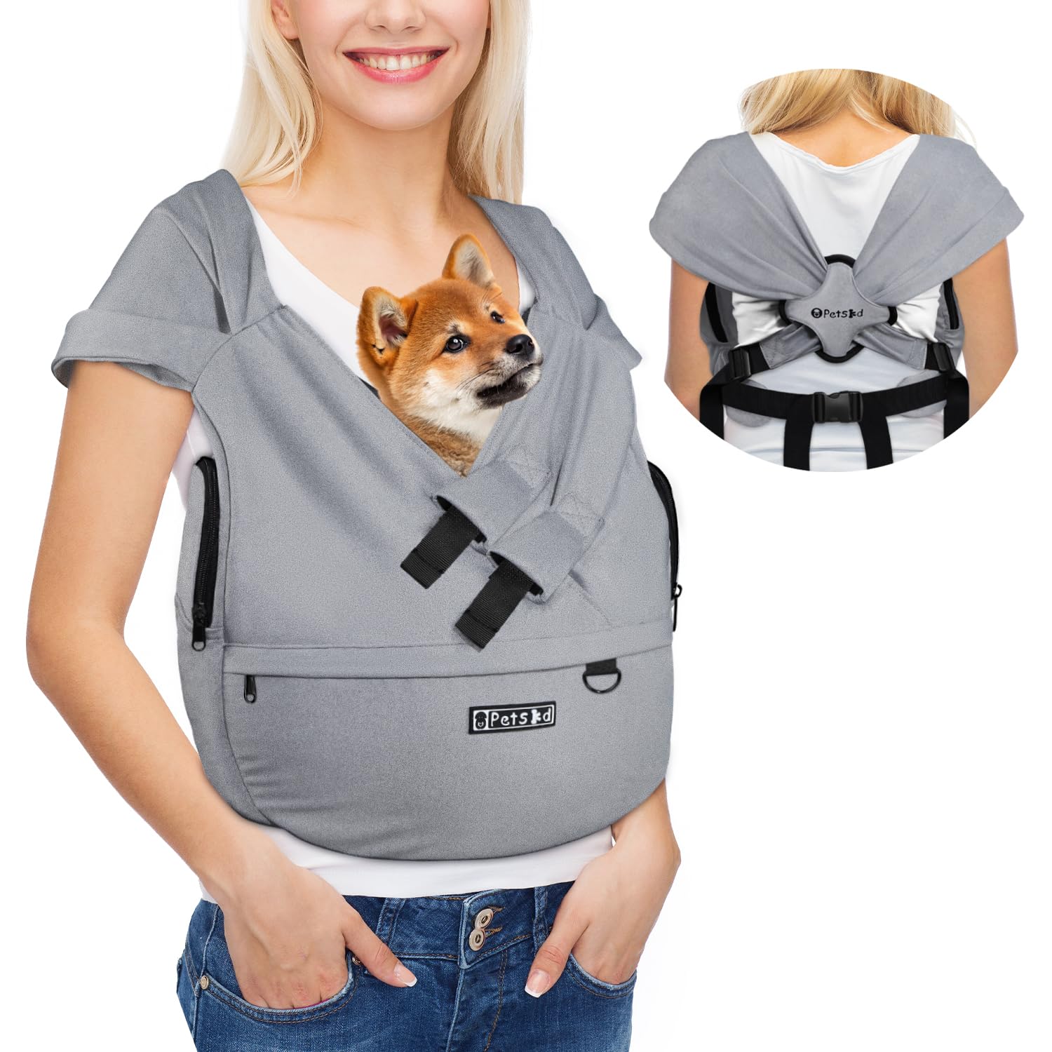 Petskd Dog Carrier Sling for Small Pet 5-15 LBS, Hands Free Front Facing Cat Sling Chest Carrier with Bottom Mat and Adjustable 