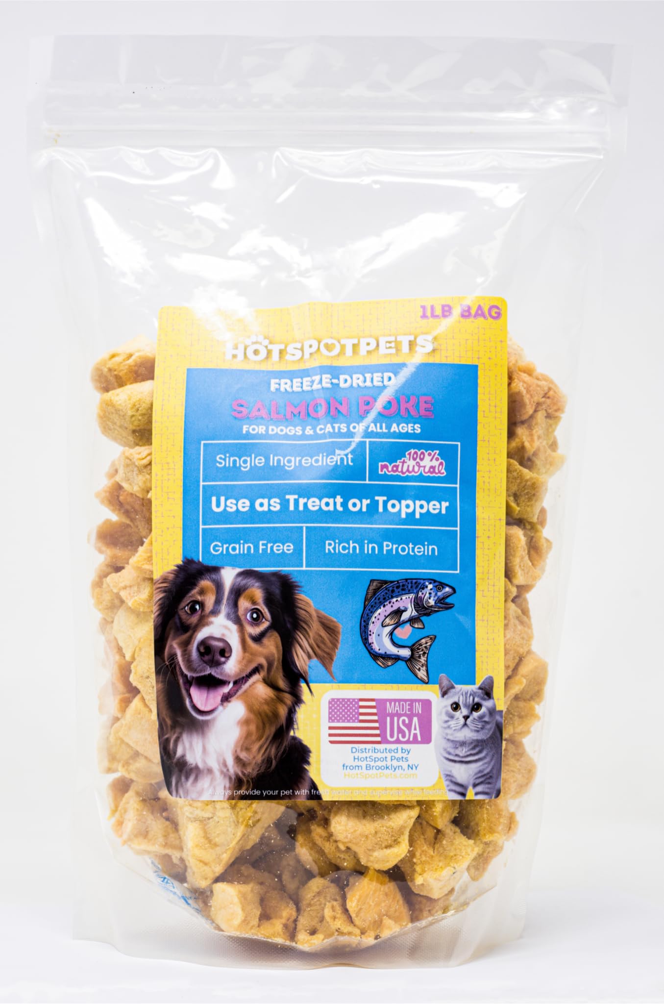 hotspot pets Freeze Dried Salmon Treats for Cats & Dogs -Made in USA-1LB Resealable Big Bag -Single Ingredient, High Protein, Al