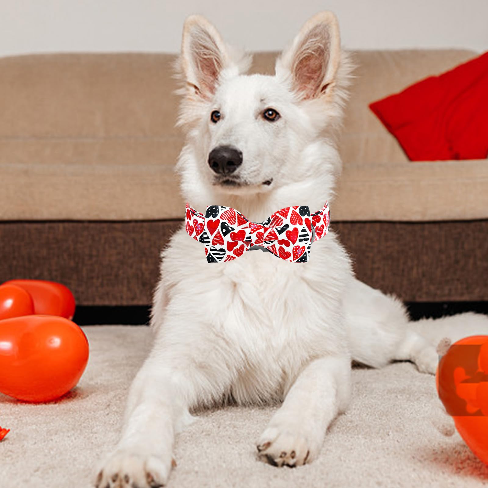 Lionheart Glory Dog Bow Collar Valentine'S Day Dog Collar For Small Dogs Red Hearts Print Dog Collar With Bowtie Spring Dog Coll