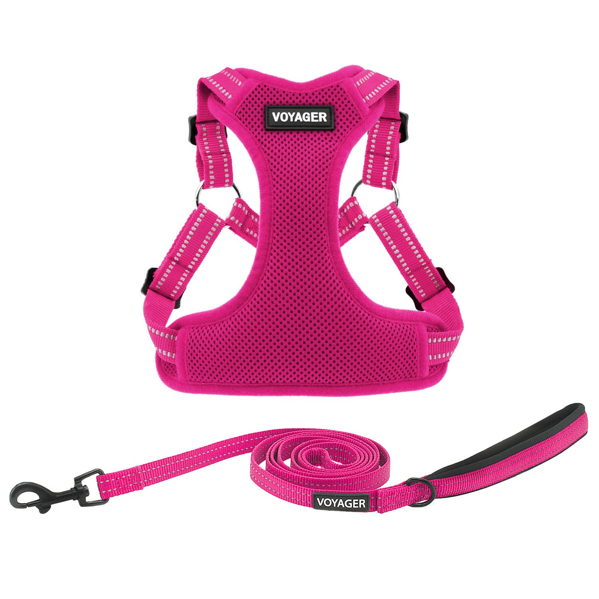 Best Pet Supplies Voyager Adjustable Dog Harness Leash Set With Reflective Stripes For Walking Heavy-Duty Full Body No Pull Vest With Leash D-Ring, Breathable All-Weather - Harness (Fuchsia), S