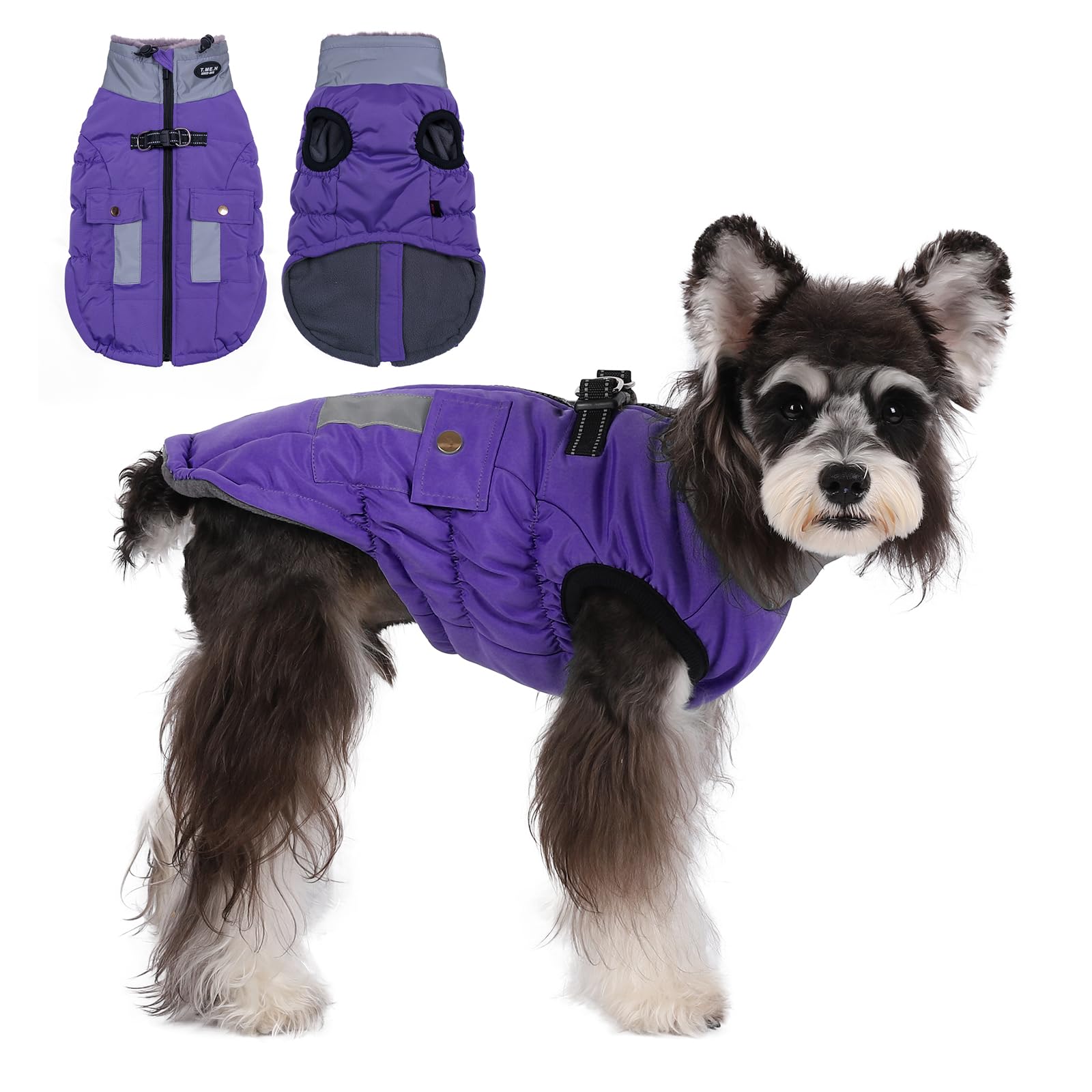 Gyuzh Dog Coat Jacket Vest Clothes Dog Harness Coat Adjustable Reflective Dog Jackets With Pockets And Faux Fur Collar Winter Wa