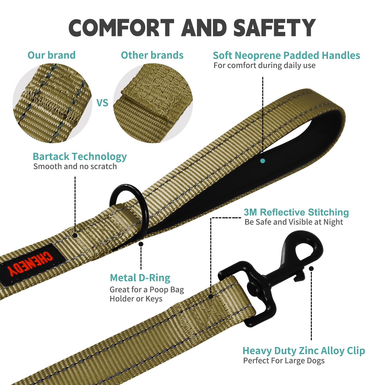 Heavy Duty Double Handle Leash - Reflective Training Lead For Large Breed Dogs (6Ft Deep Green)