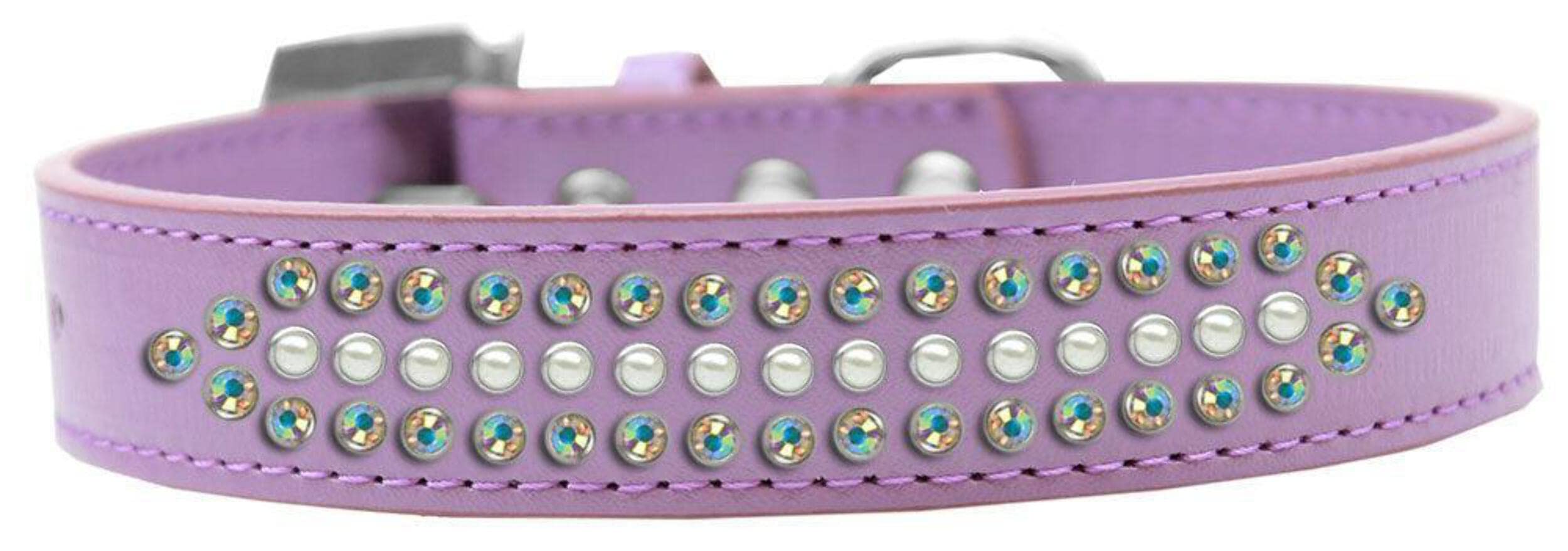 Dog, Puppy and Pet Fashion Collar, Ritz Pearl & Aurora Borealis Crystals Rimsets Lavender 18