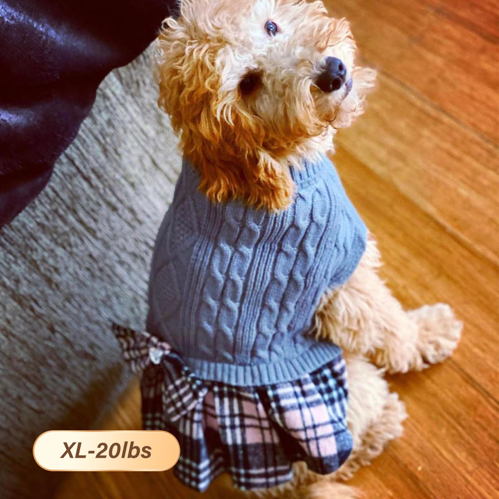 Kyeese Dog Sweater Dress With Leash Hole For Small Medium Dogs With Bowtie Checkered Turtleneck Dog Sweaters Warm Pet Sweater Grey