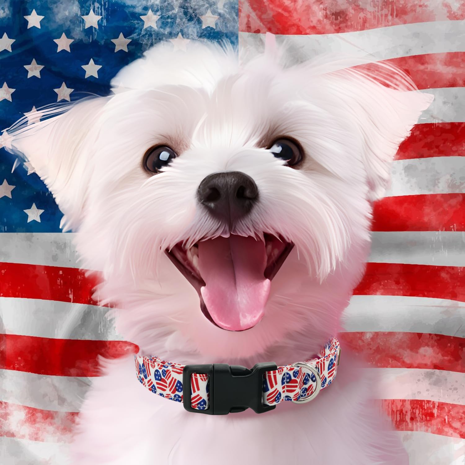 Tunkoo American Flag Dog Collar, Cute Adjustable Heart Collar For Boy And Girl Dogs Strong Plastic Buckle - For Small Medium Lar