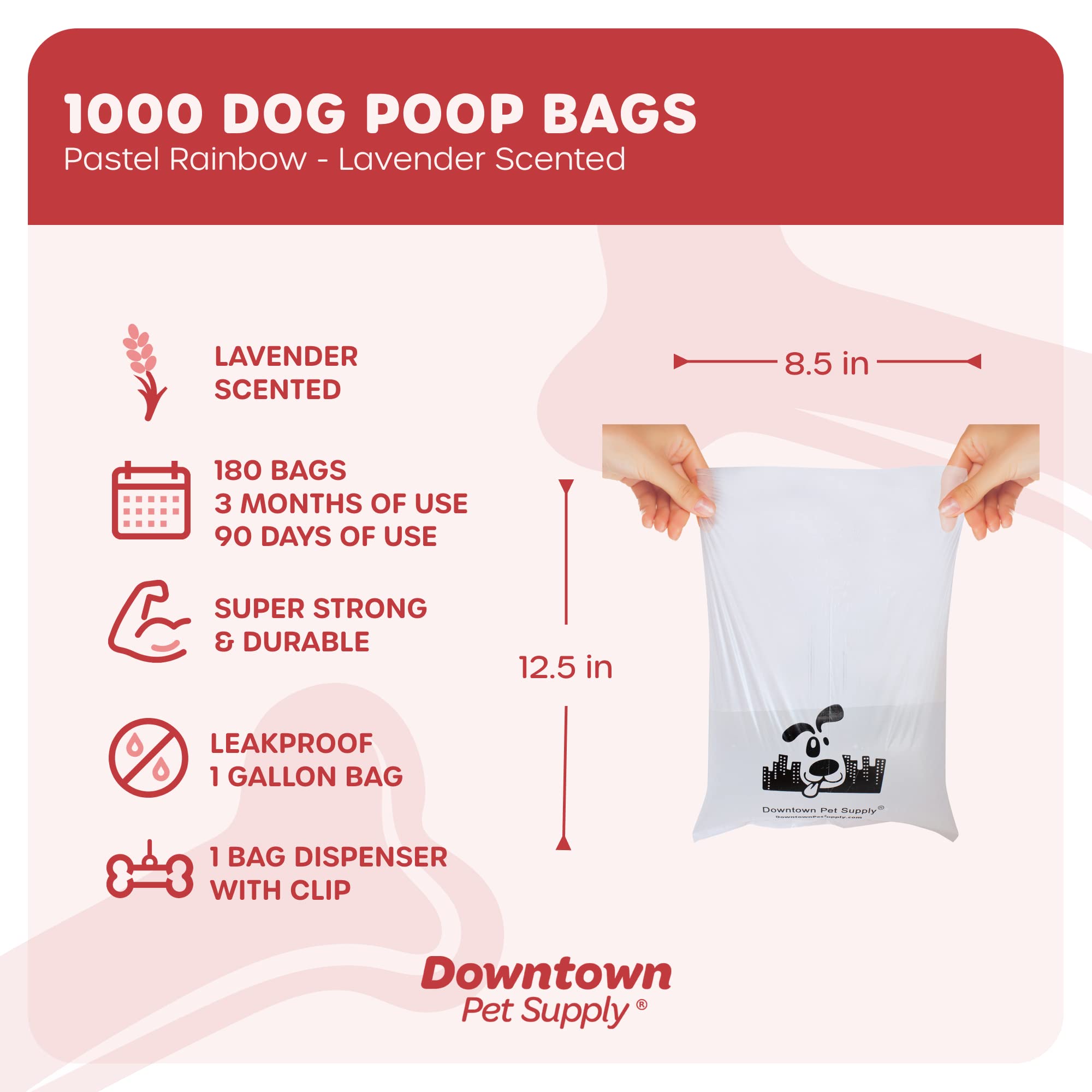 Downtown Pet Supply Scented Poop Bags for Dogs with Dispenser, 1000 Count - Leak-Proof Dog Waste Bags and Bone-Shaped Dog Poop B