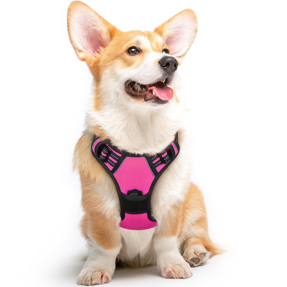 Eagloo Dog Harness Medium Sized Dog, No Pull Service Vest With Reflective Strips And Control Handle, Adjustable And Comfortable For Easy Walking, No Choke Pet Harness With 2 Metal Rings, Rose Red, M