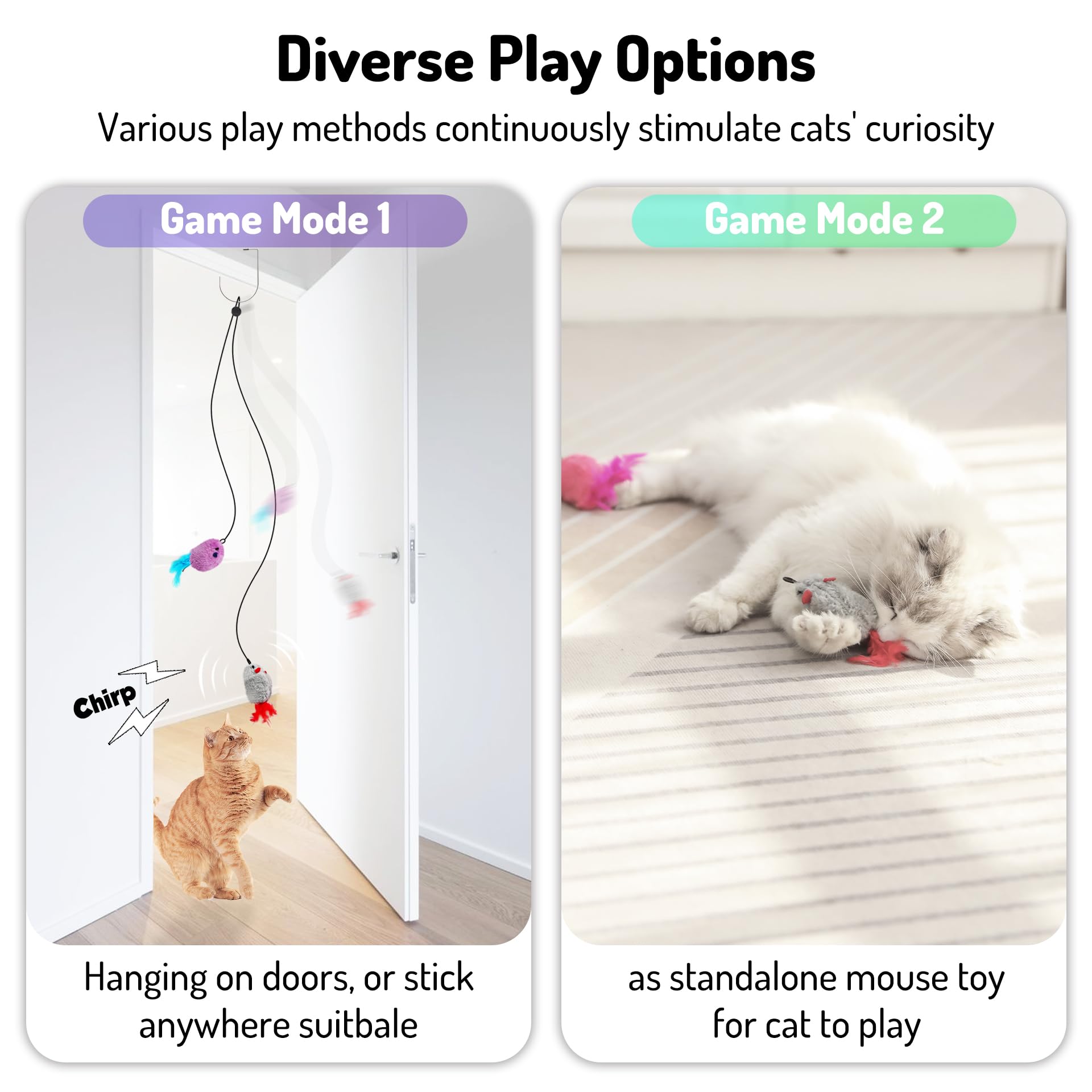 Lekewpet Hanging Cat Toys Mice With Squeaky Sound 3Pcs, Retractable Teaser Toy, Interactive Cat Toys For Indoor Bored Kitten Sel