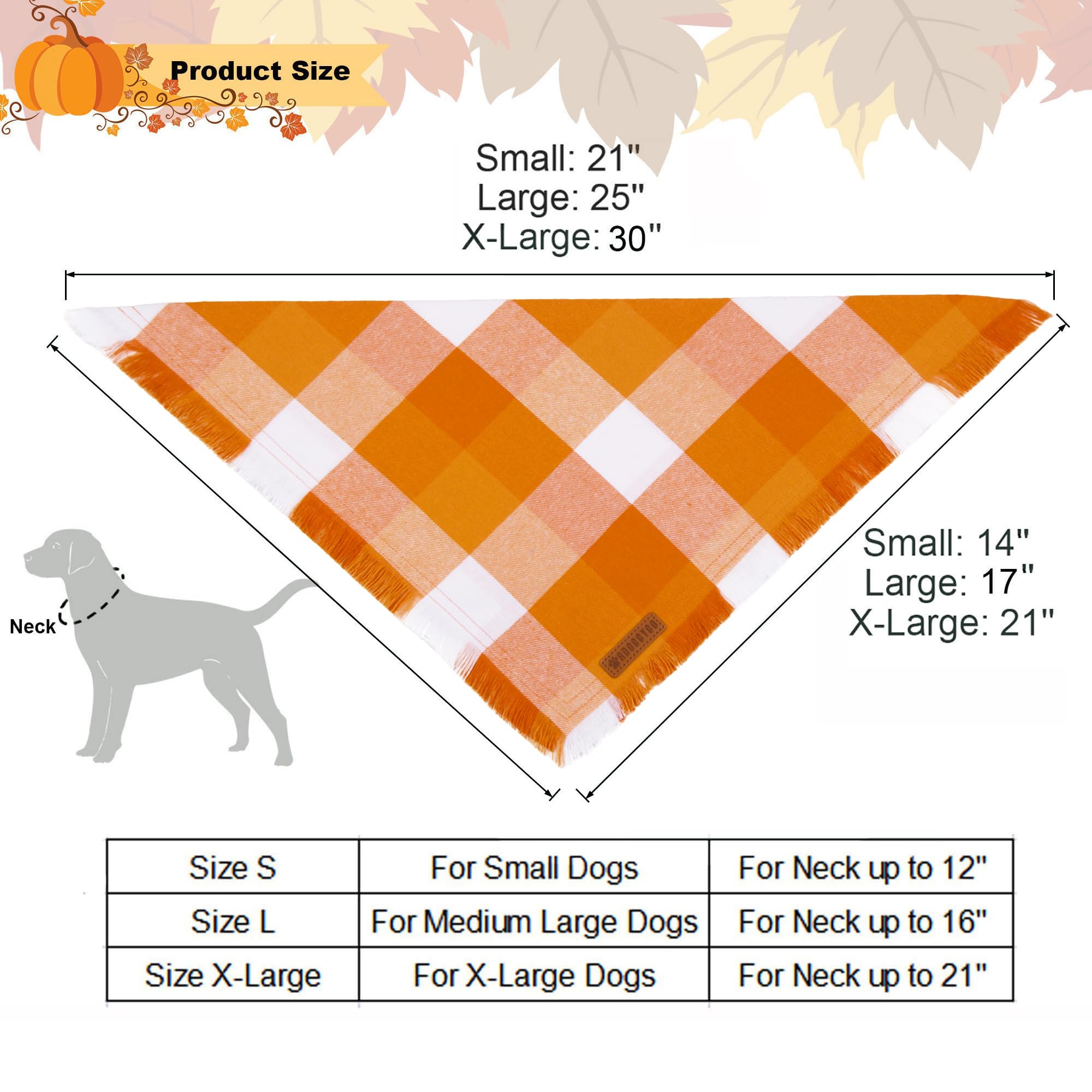 Adoggygo Fall Dog Bandanas, Halloween Thanksgiving Dog Bandana, Orange Plaid Dog Scarf, Multiple Sizes Offered, Fall Holiday Bandanas For Medium Large Dogs Pets (Fall, Large)