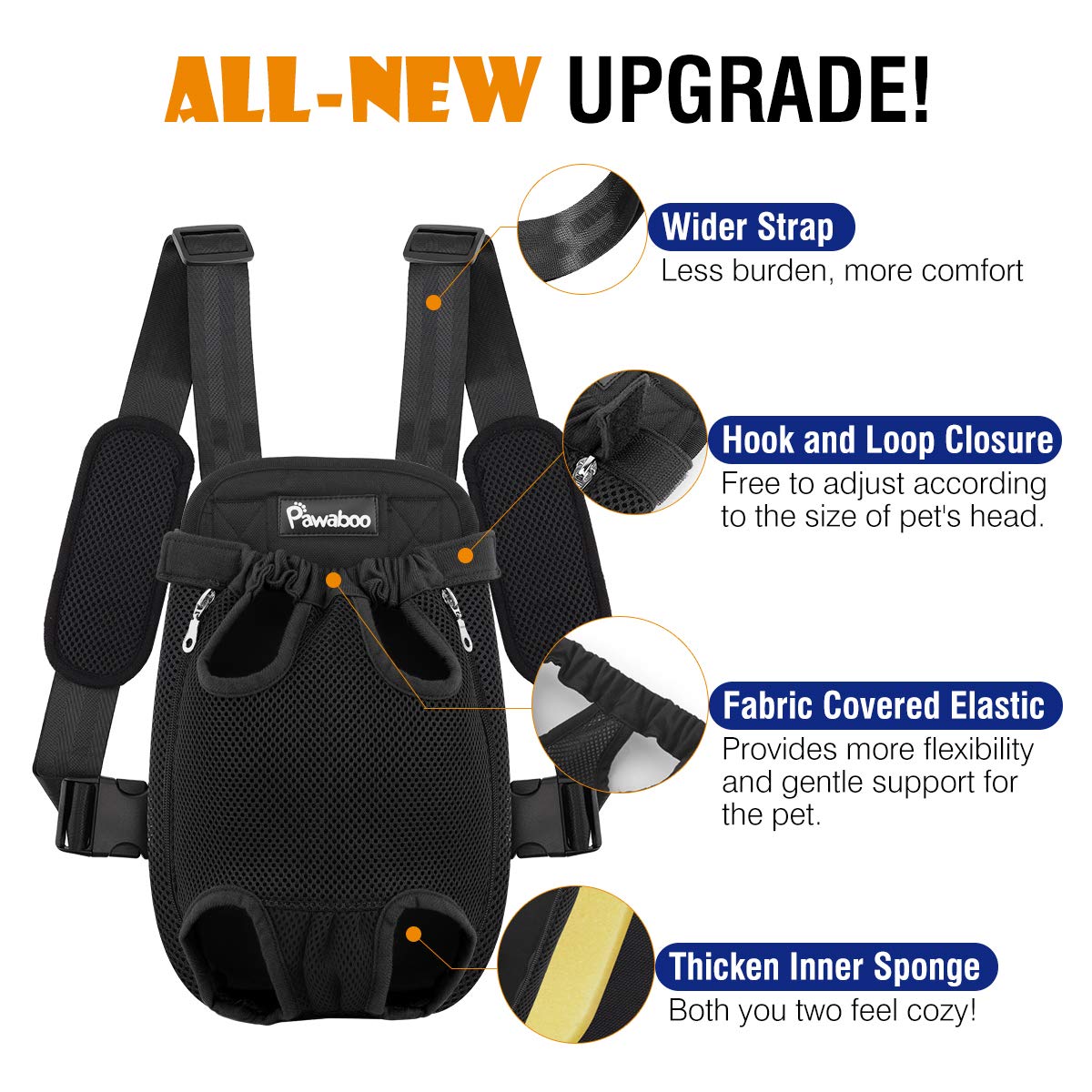 Pawaboo Pet Carrier Backpack, Adjustable Pet Front Cat Dog Carrier Backpack Travel Bag, Legs Out, Easy-Fit For Traveling Hiking