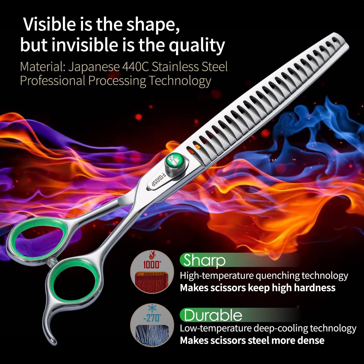 Fogosp Professional Chunkers Shears For Dogs 7 Inch Thinning Shears For Dogs Cats Pet Grooming Scissors Japanese 440C Stainless Steel 70% Thinning Rate 18 Teeth