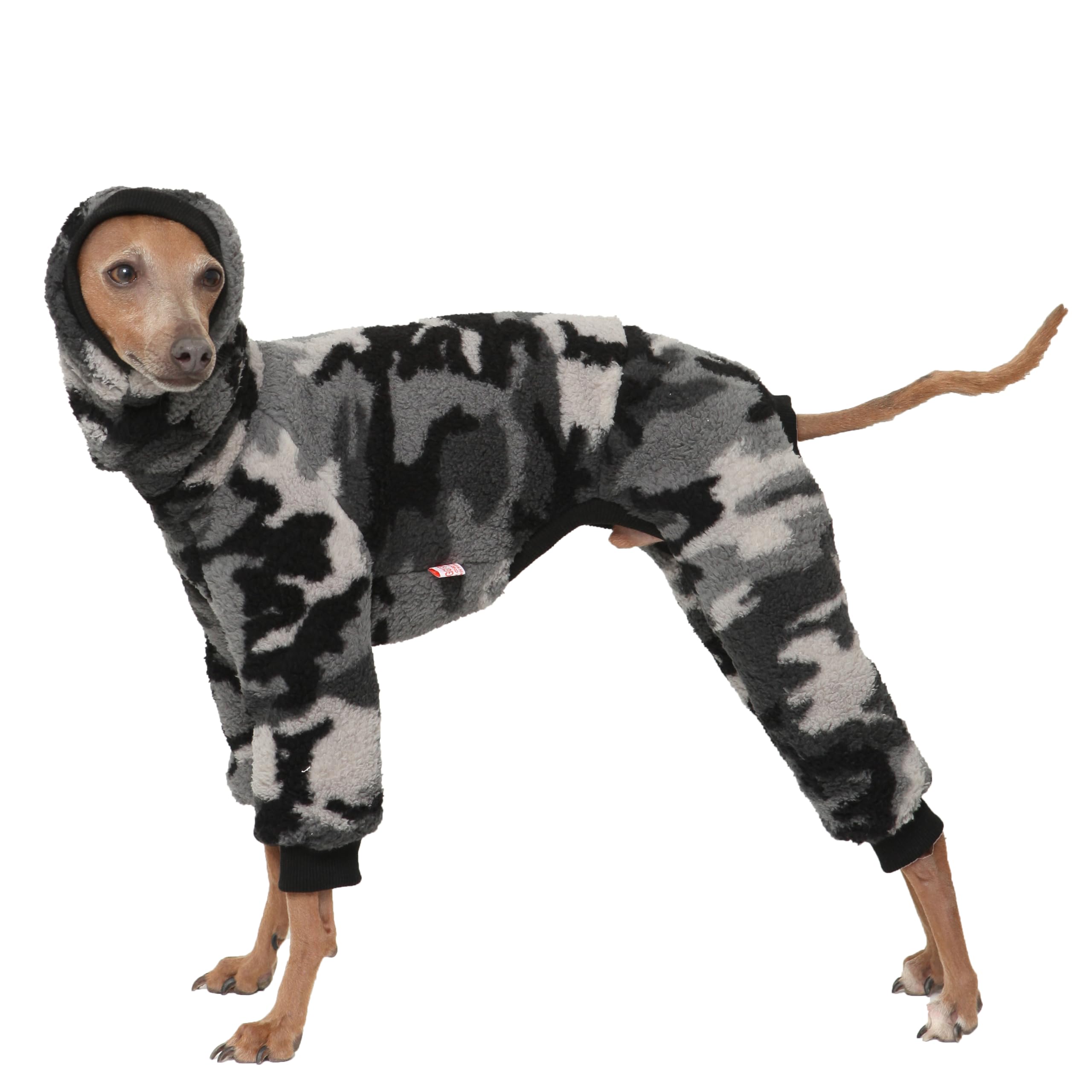 D Doggy Star Italian Greyhound Sweater Turtleneck Outfit Camo Warm Fleece Onesie Clothes Whippet For Dog Coat (S,Flc Grey Camo)