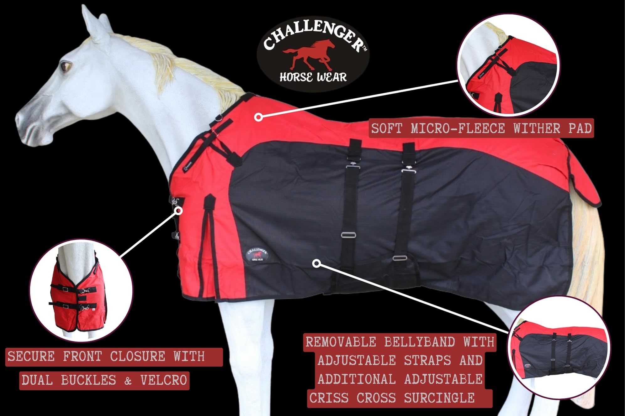 Challenger 82'' 1200D Turnout Waterproof Fleece Lined Medium Winter Blanket Sheet 386Lg