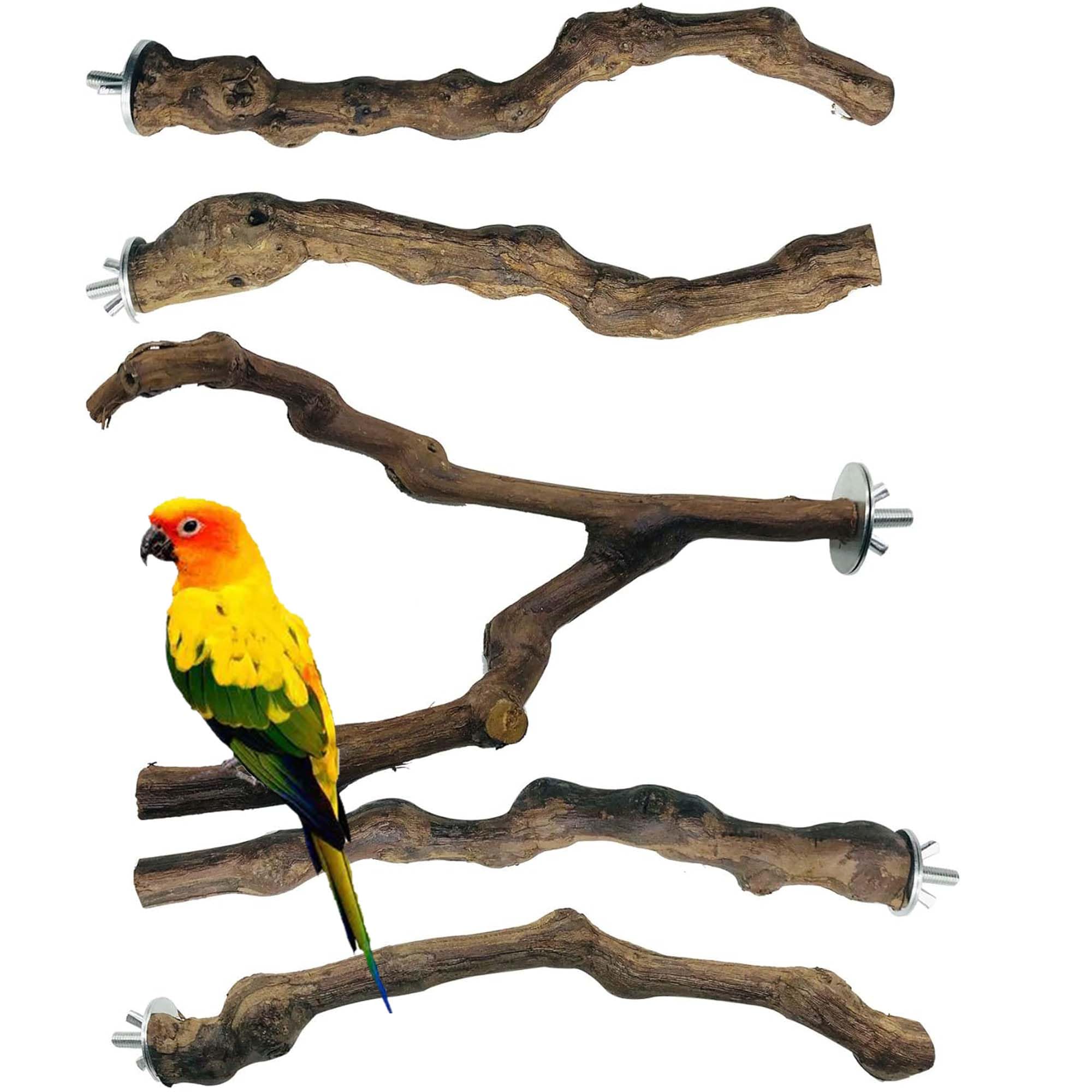 Allazone 5 Pcs Bird Perch Natural Grape Stick Bird Standing Stick Swing Chewing Bird Toys Natural Grapevine Bird Cage Perch For Parrot Cages Toy For Cockatiels, Parakeets, Finches