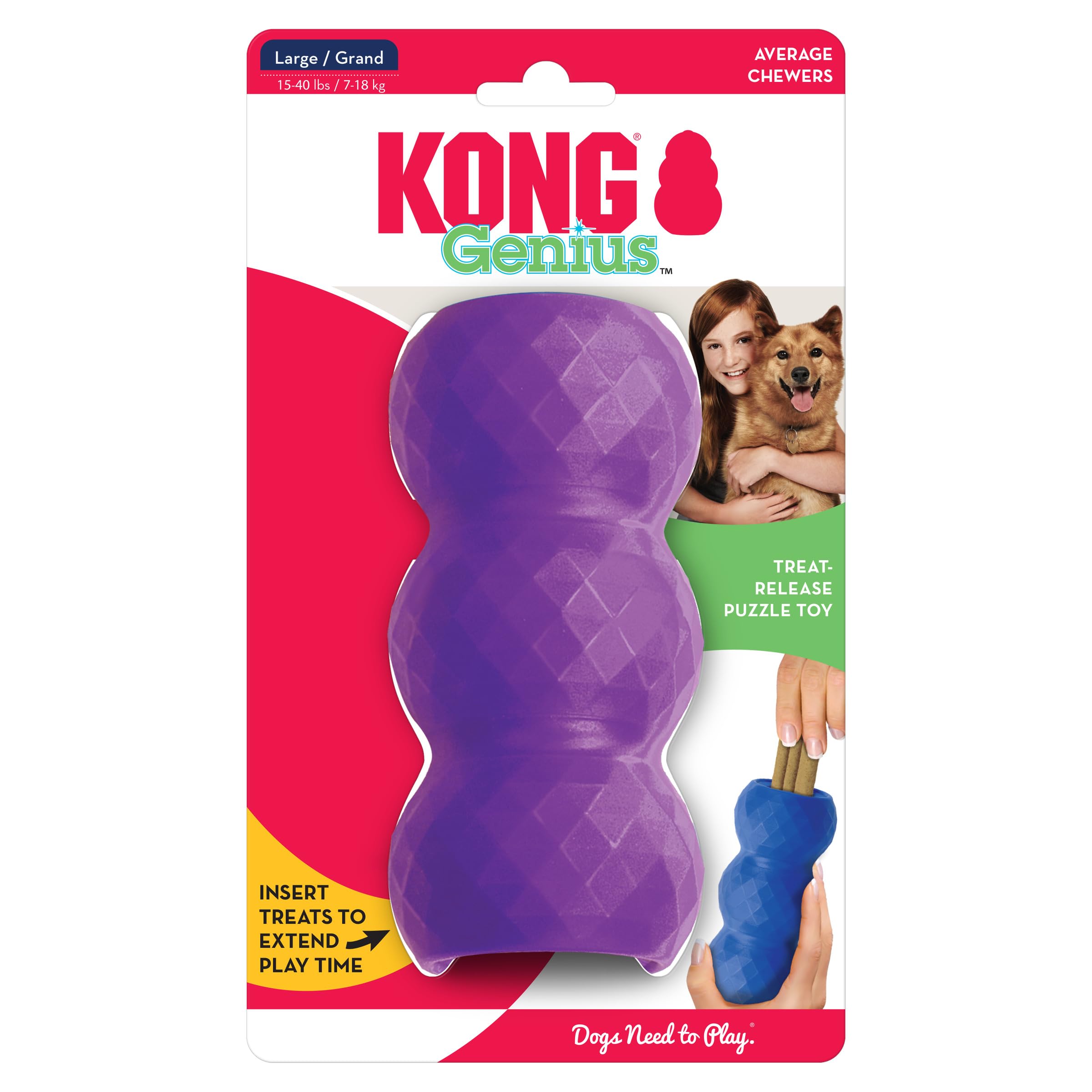 KONG - Genius Mike - Interactive Treat Dispensing Dog Puzzle Toy (Assorted Colors) (Large (2 Pack))