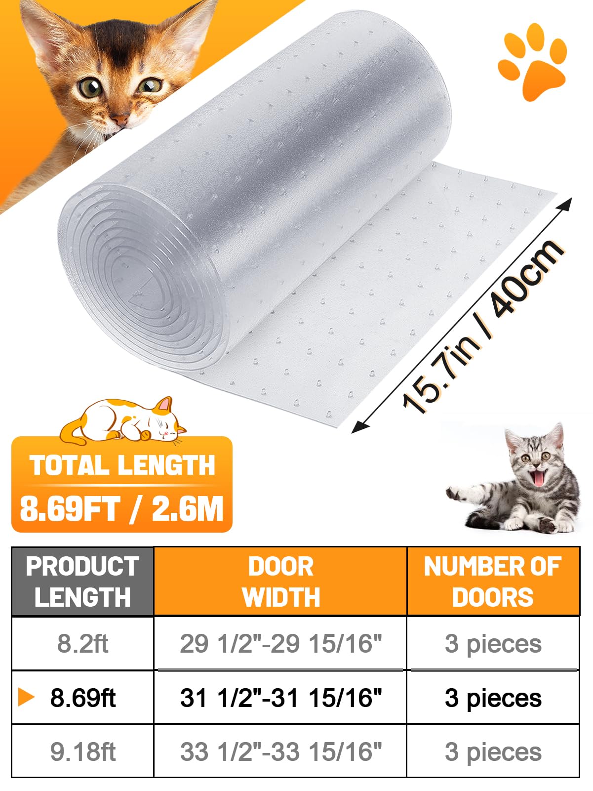 8.69Ft(L) Carpet Protector For Pets - Anti-Slip Cat Carpet Protector, Scratch Resistant Pets Scratch Stopper, Easy To Cut Floor