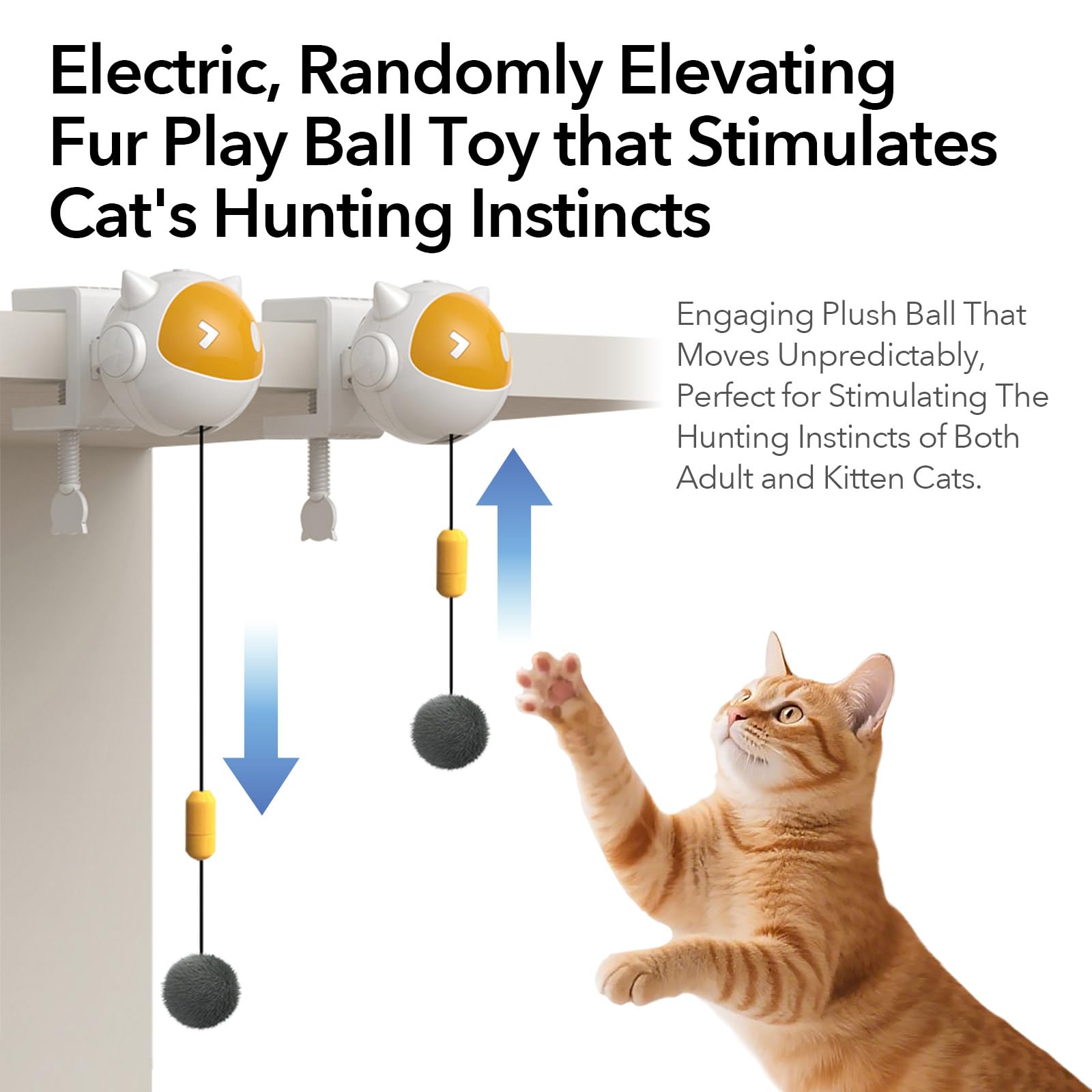 Goocare Automatic Interactive Cat Toy With Random Rising & Falling Mode, Best Fluffy Ball Toy For Bored Indoor Adult Cats, Alone