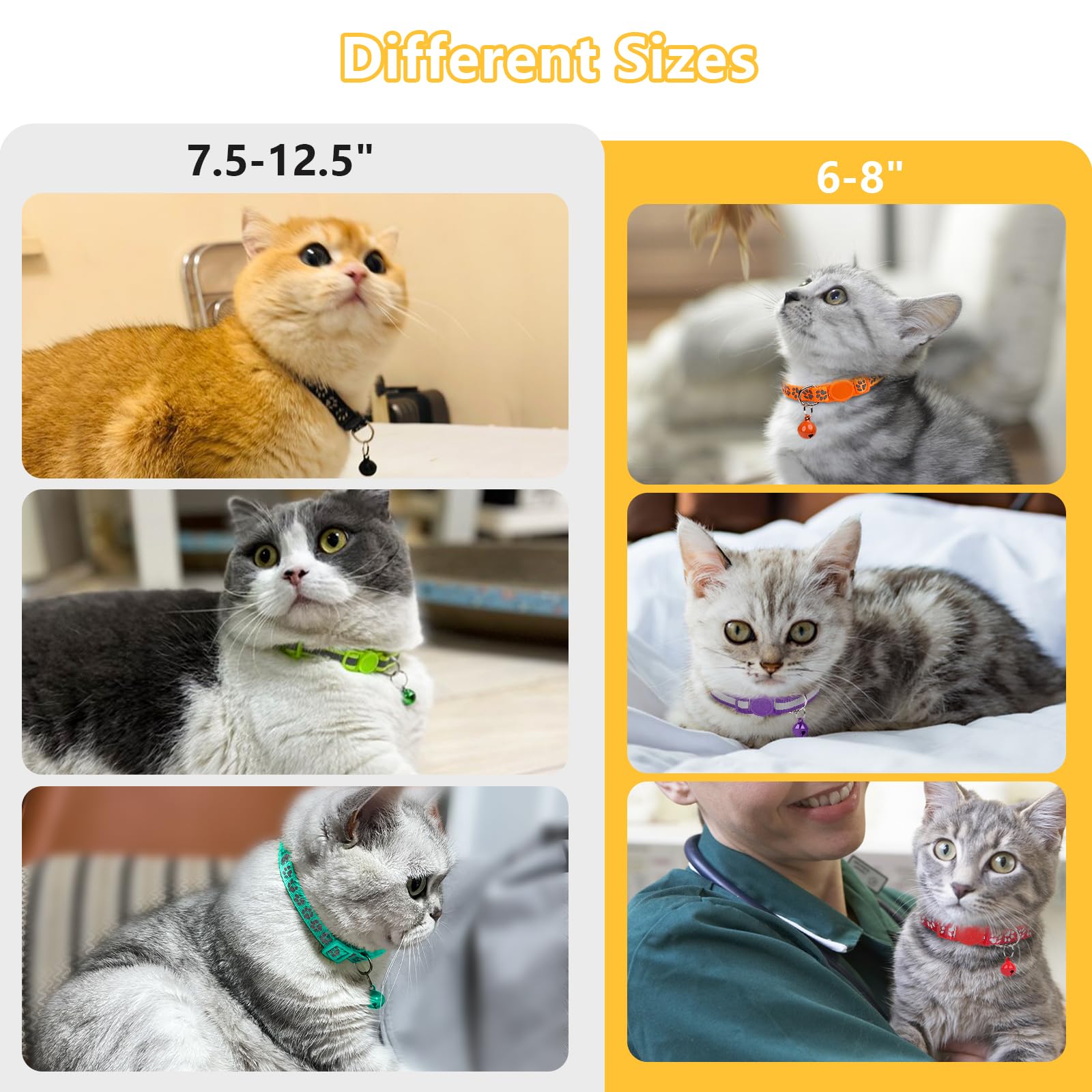 Taglory Reflective Cat Collars Breakaway With Bell, 2 Pack Girl Boy Pet Kitten Collar Adjustable 6-8 Inch, Green