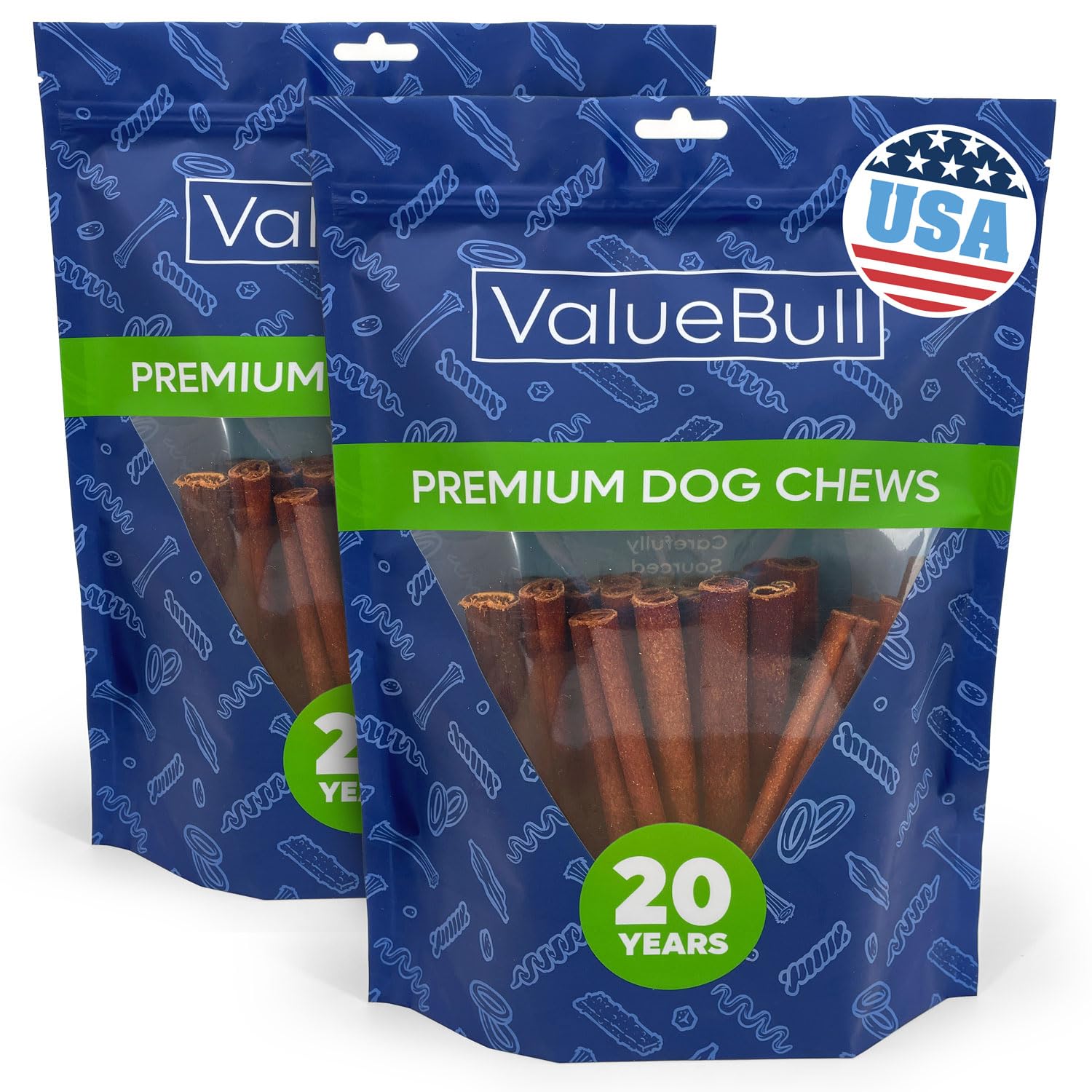 ValueBull USA Collagen Sticks for Dogs, 6 Inch Medium Chews, Natural Long-Lasting Dog Treats, 50 Count - Promotes Joint, Skin & 