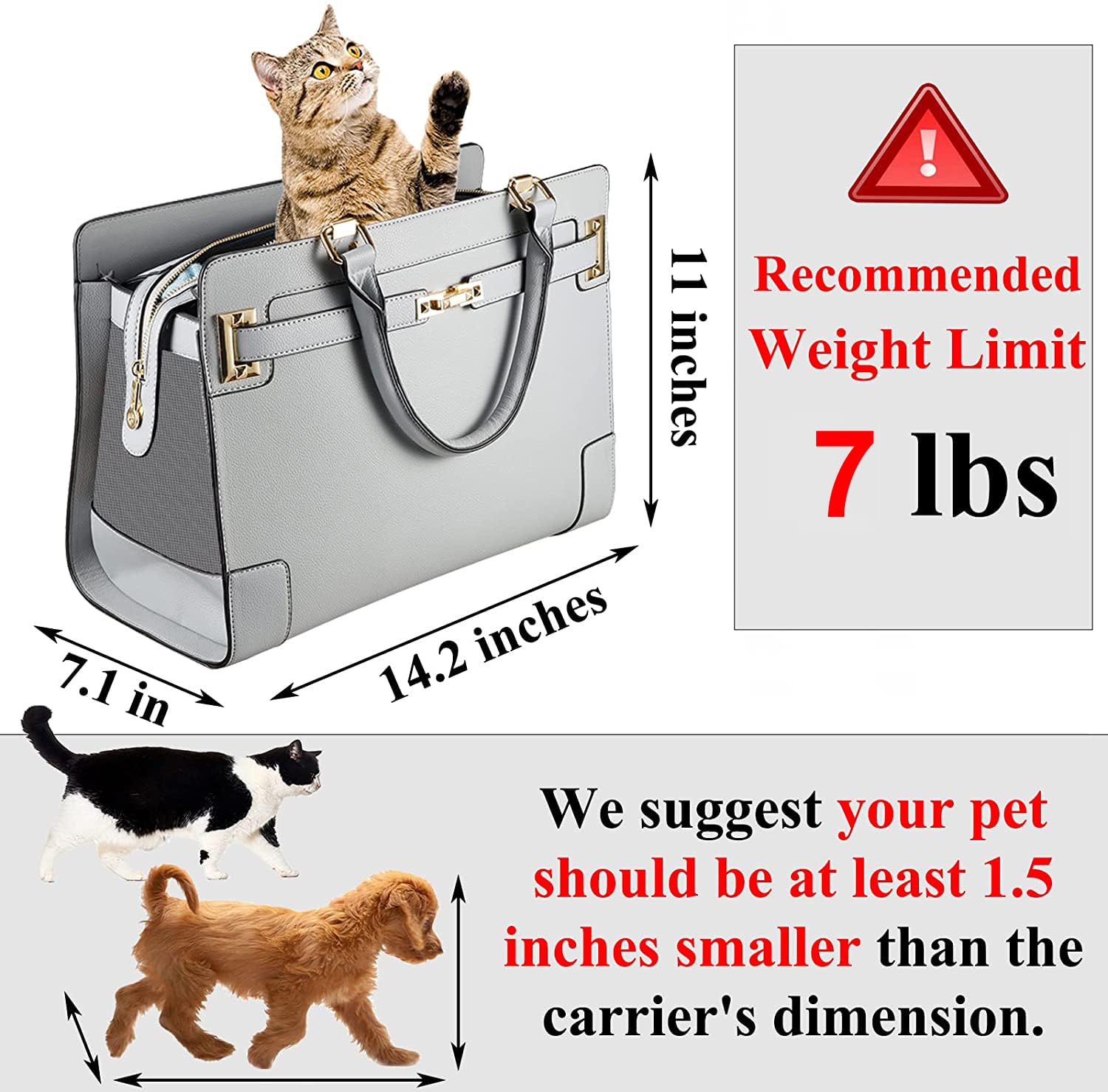 NewEle Fashion Dog Purse with Shoulder Strap, Holds Up to 7lbs Quality PU Leather Pet Carrier, Cat Carrier, Airline Approved Pup
