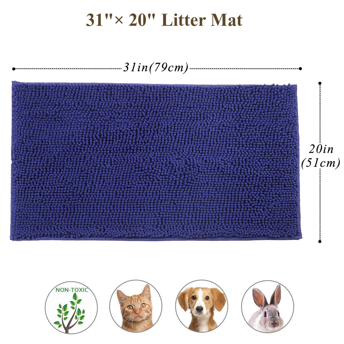 Vivaglory 31'× 20' Litter Box Mat, Microfiber Cat Litter Catcher With Waterproof Back, Super Soft For Cat'S Paws, Machine Washable, Navy Blue