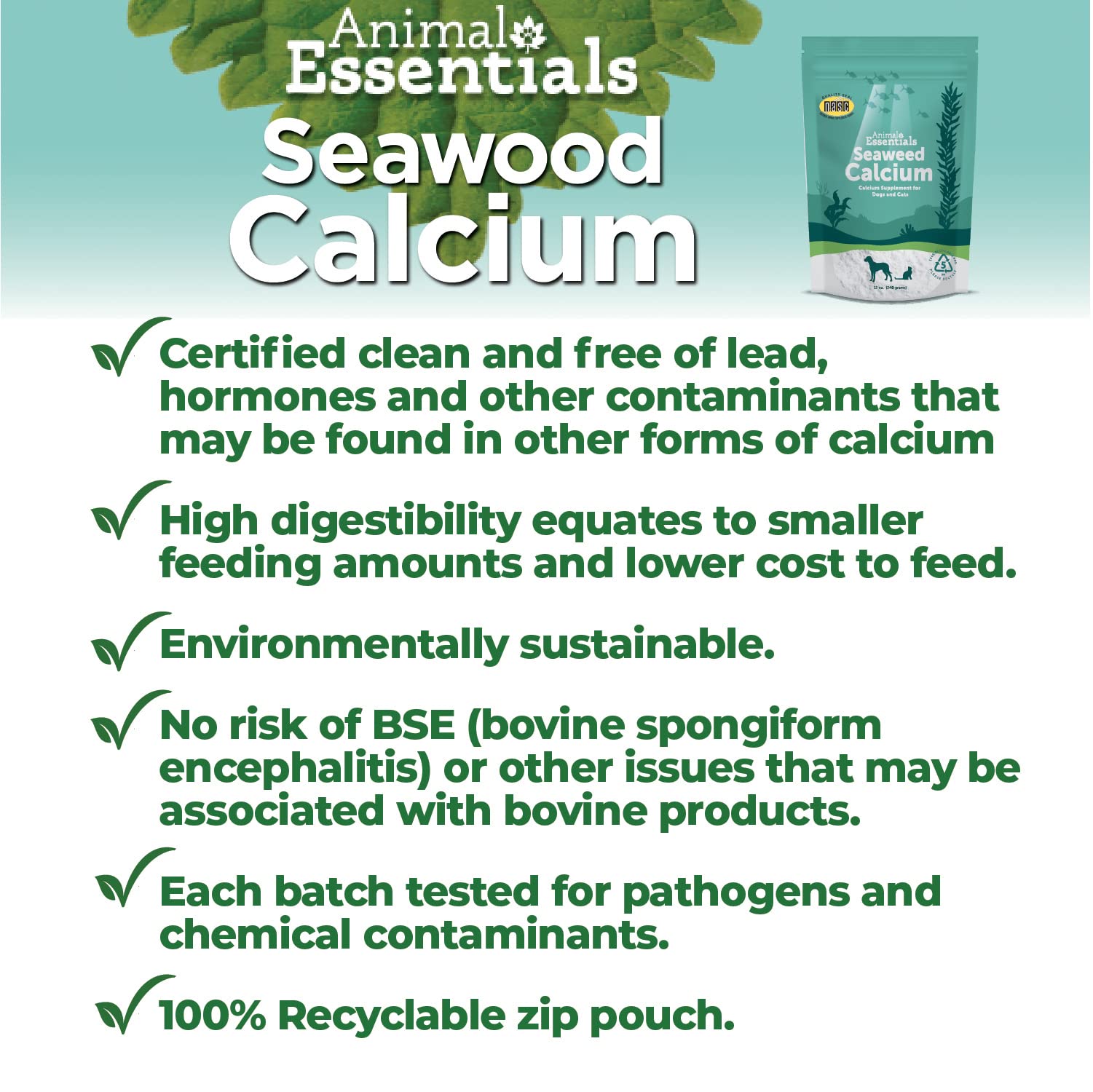 Animal Essentials Seaweed Calcium Supplement for Dogs & Cats, 12 oz (2-Pack), Multi-colored
