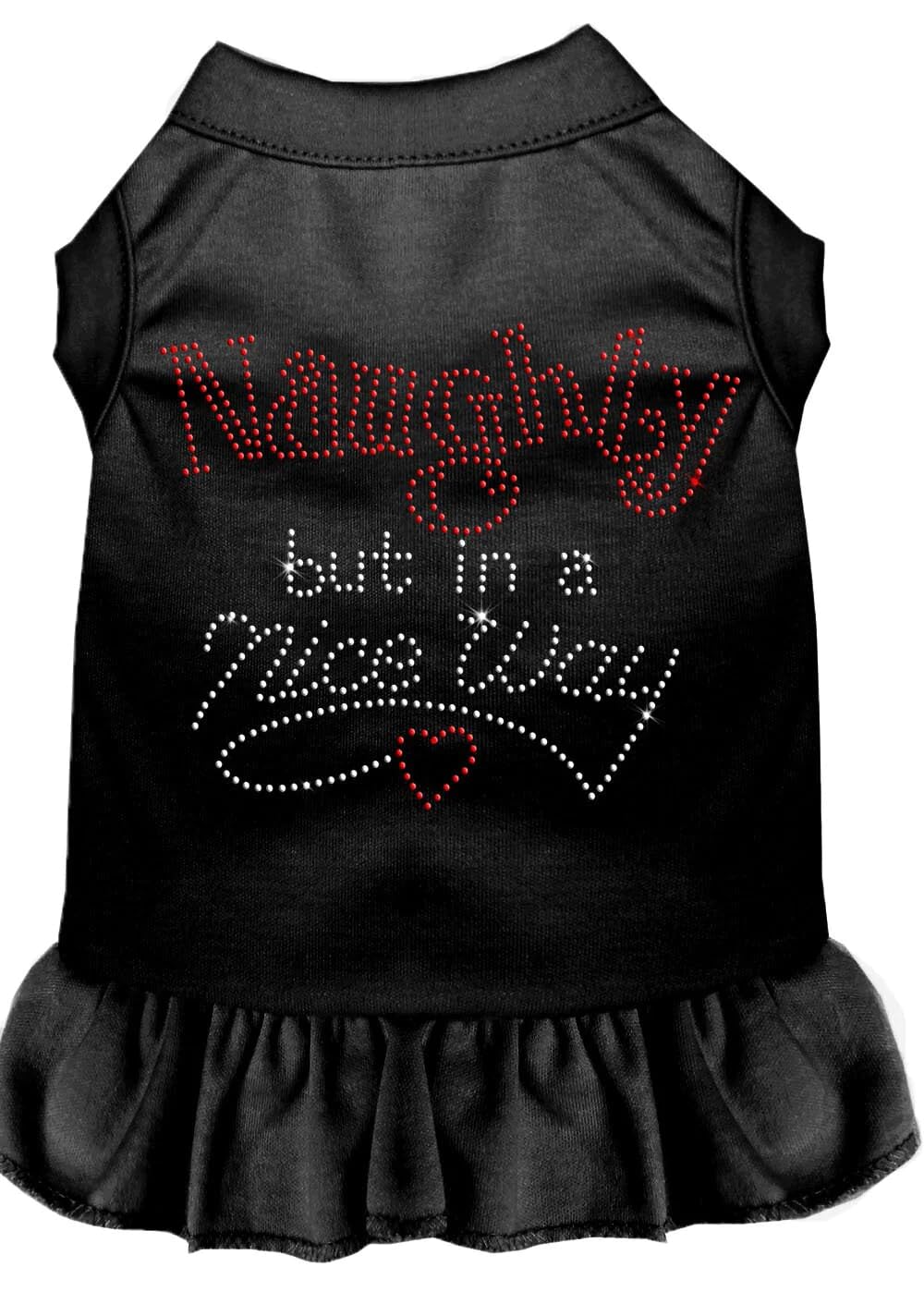 Christmas Pet Dog & Cat Dress Rhinestone, Naughty But in A Nice Way Black W/Light Pink 2XL (20-25 lbs.)