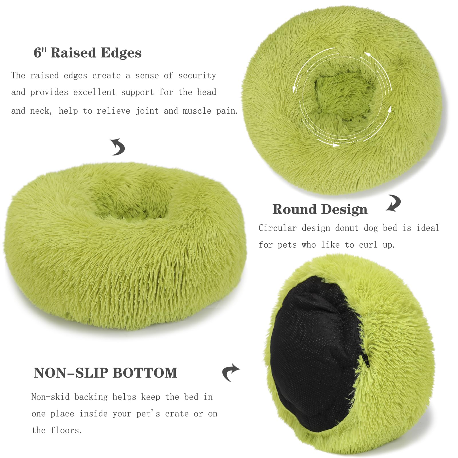 Nononfish Small Dog Bed Calming Dogs Bed For Small Dogs Anti-Anxiety Puppy Bed Machine Washable Fluffy Luxury Anti-Slip Waterproof Mute Base Warming Cozy Soft Pet Round Bed, Grass Green