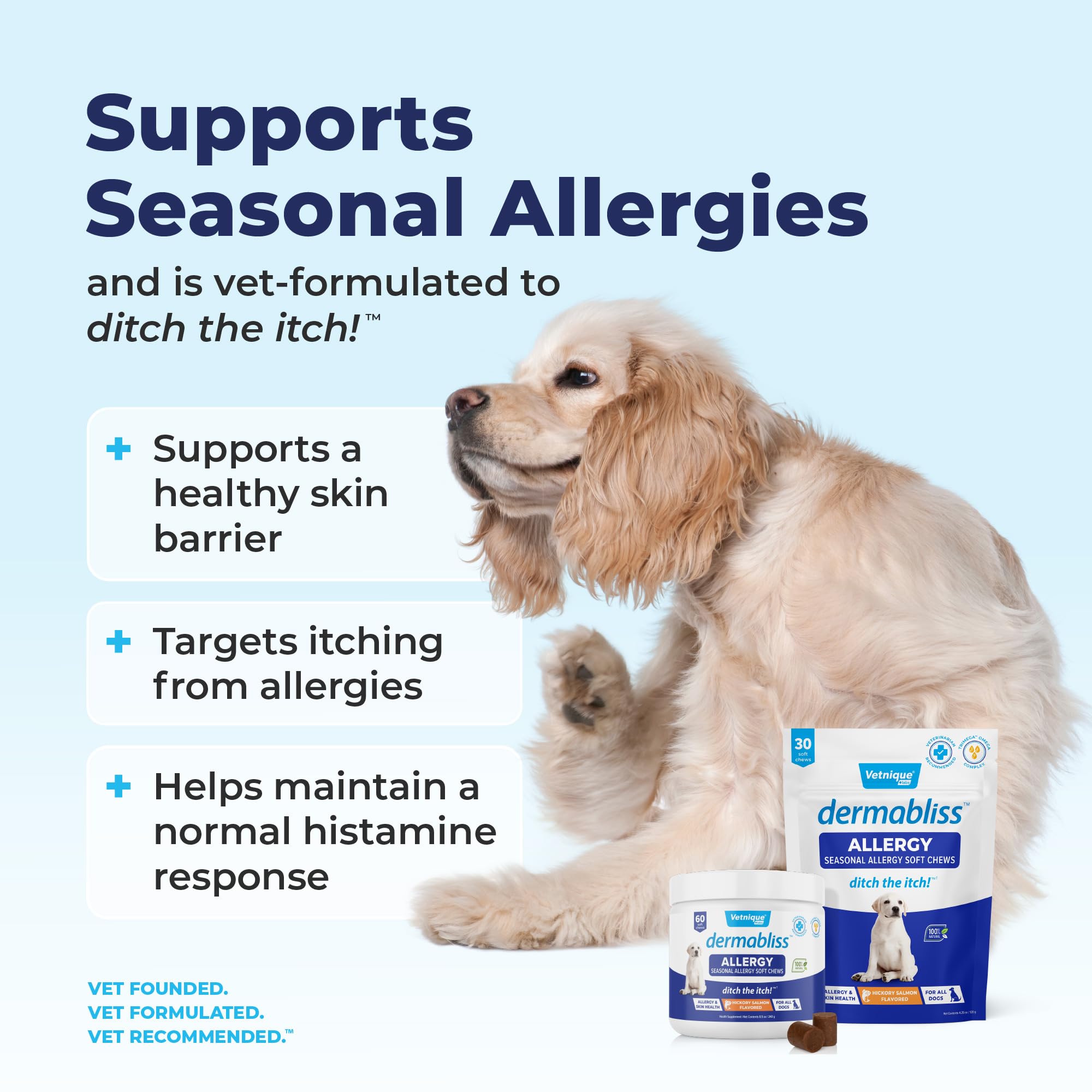 Vetnique Labs Dermabliss Dog Allergy Relief & Immune Support Supplement Allergy Chews for Dogs Itching and Licking with Omega 3