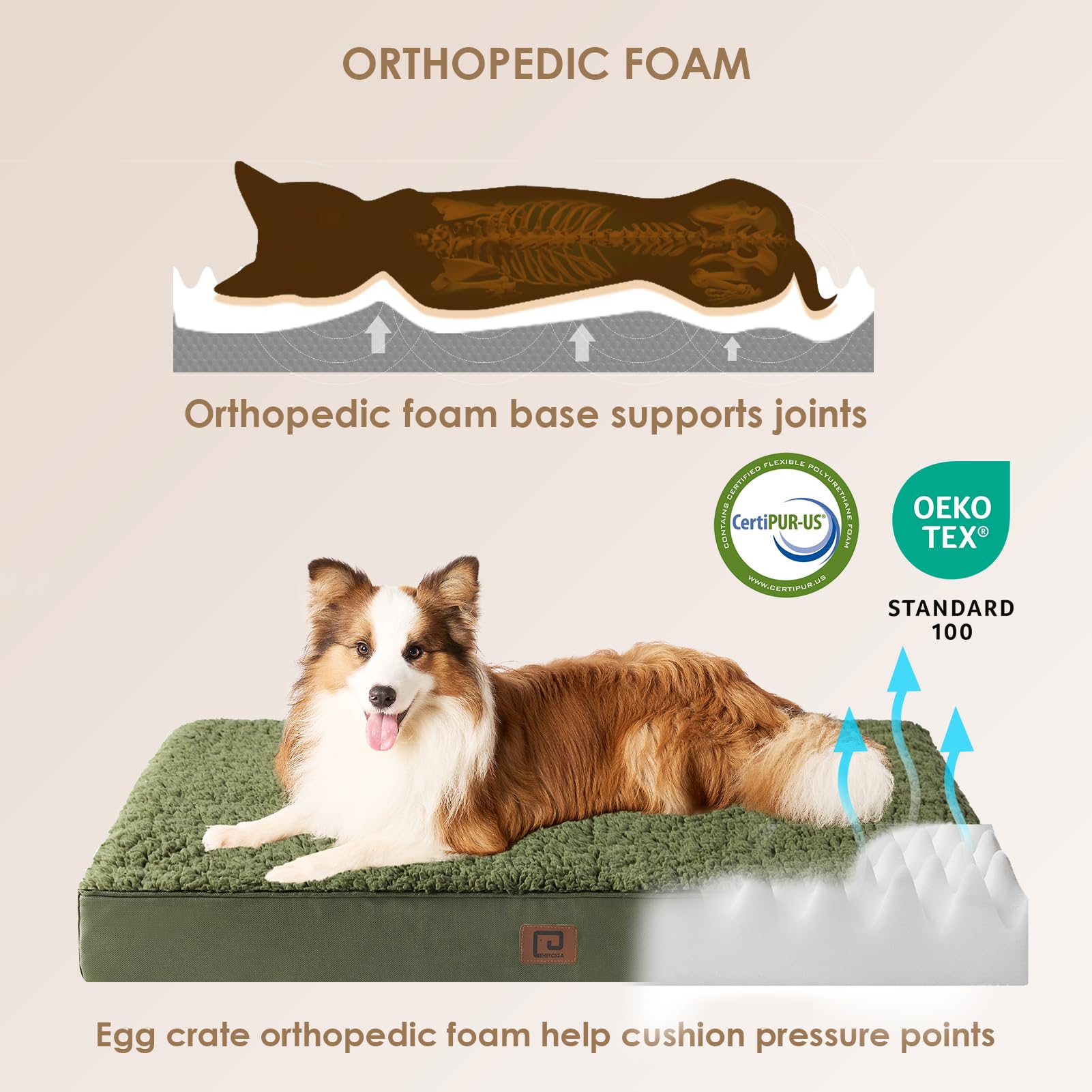 Eheyciga Orthopedic Xl Dog Beds For Extra Large Dogs With Removable Washable Cover, Dark Green, 44X32