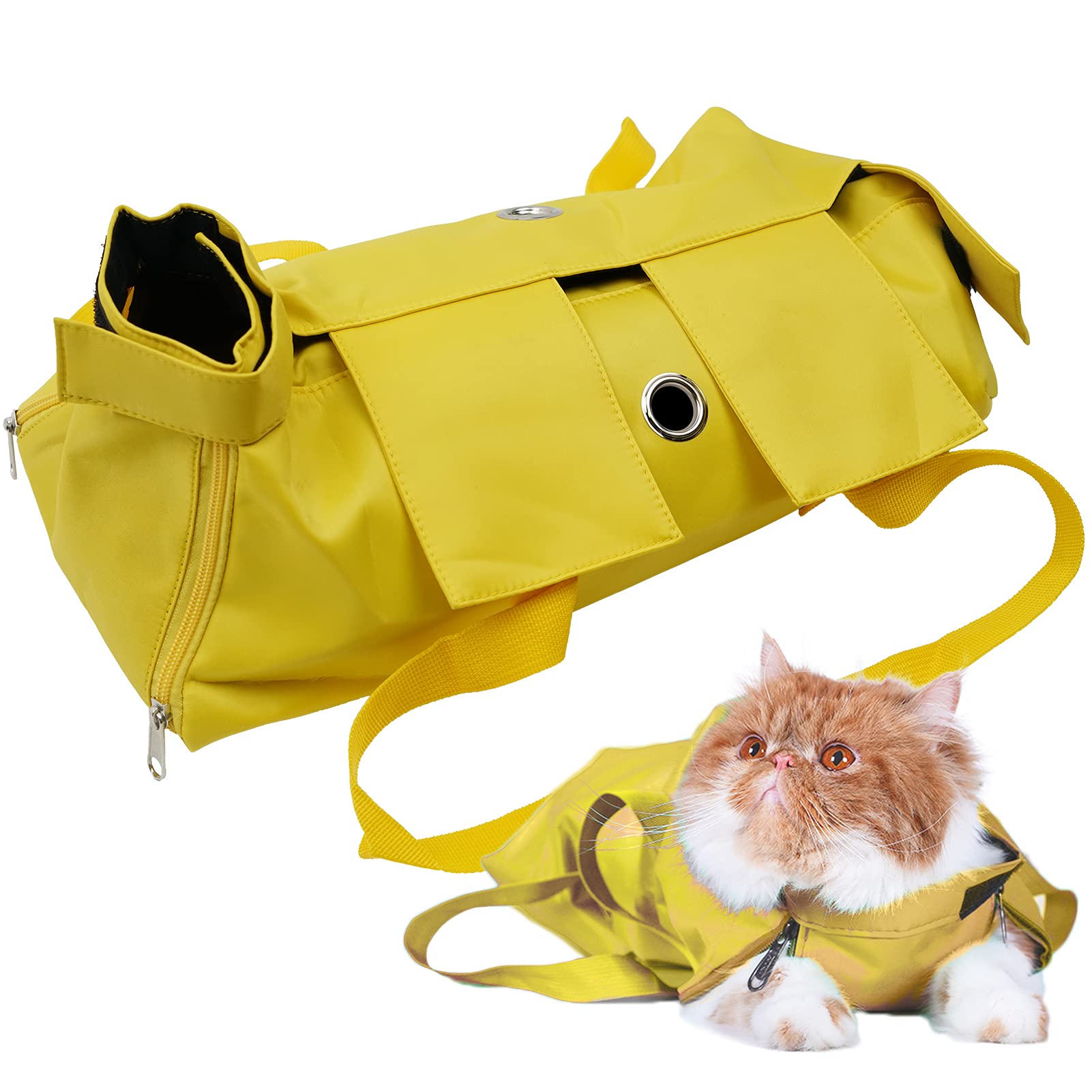 Kukaster Pet Cats Restraint Bag For Claw Care Nail Trimming Anti-Scratching Grooming Bag For Cats Medical Examination(Yellow-L