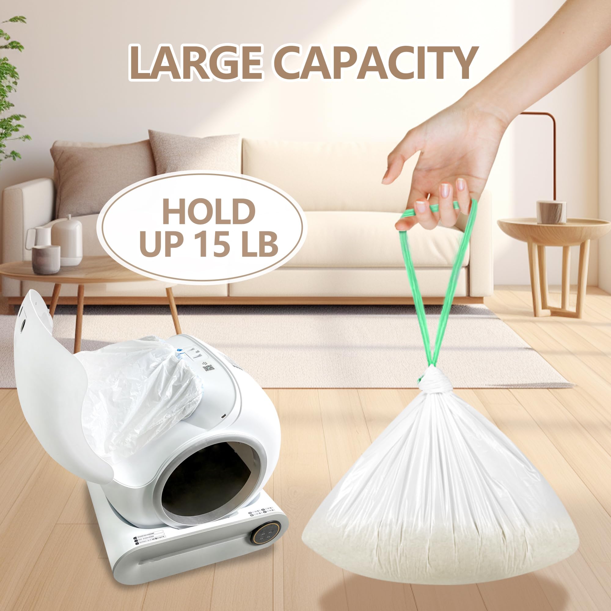 60 Count Self Cleaning Litter Box Bags, Pet Waste Bags Liners With Drawstring Heavy Duty For Automatic Cat Litter Box -19'' X 18