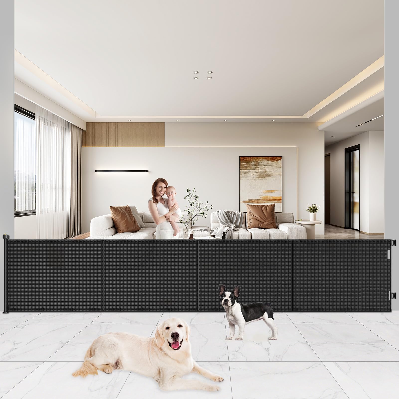 Pawtners Retractable Baby Gates Extra Wide, 41 Tall Extends up to 200 Wide, Dog Gate Indoor for Stairs, Pet Gate with Support Ro
