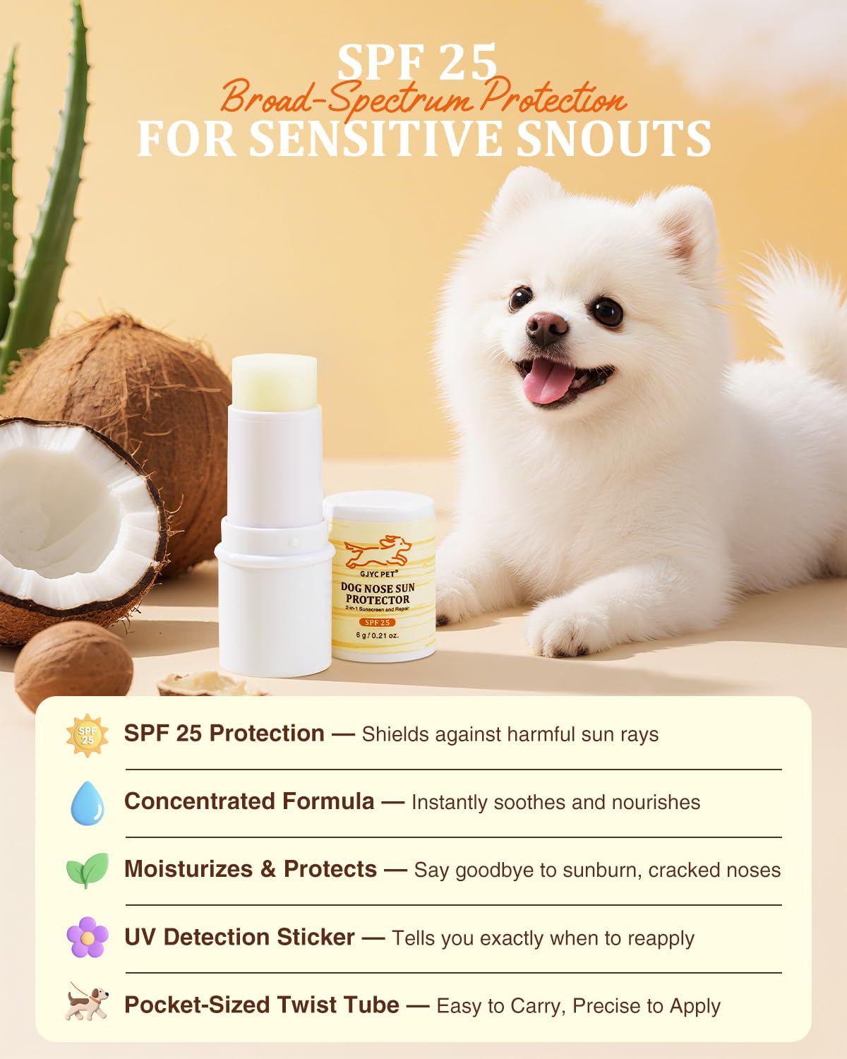 Dog Nose Sun Protector Balm - SPF25+ Snout Sunscreen for Pups, Shea Butter & Coconut Oil Moisturizer Formula, Protects & Against