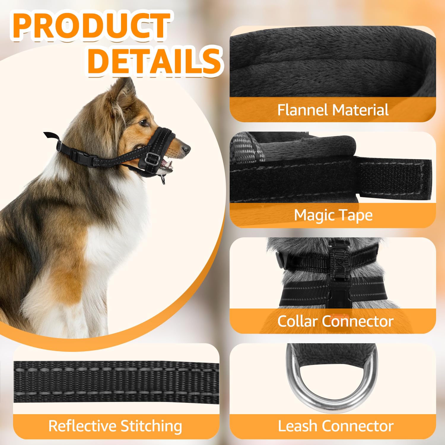 Slowton Soft Dog Muzzle, Adjustable Padded Nylon Muzzle For Large Medium Dogs Anti Chewing Barking Biting, Allow Dog Pant & Drink (Black, S)