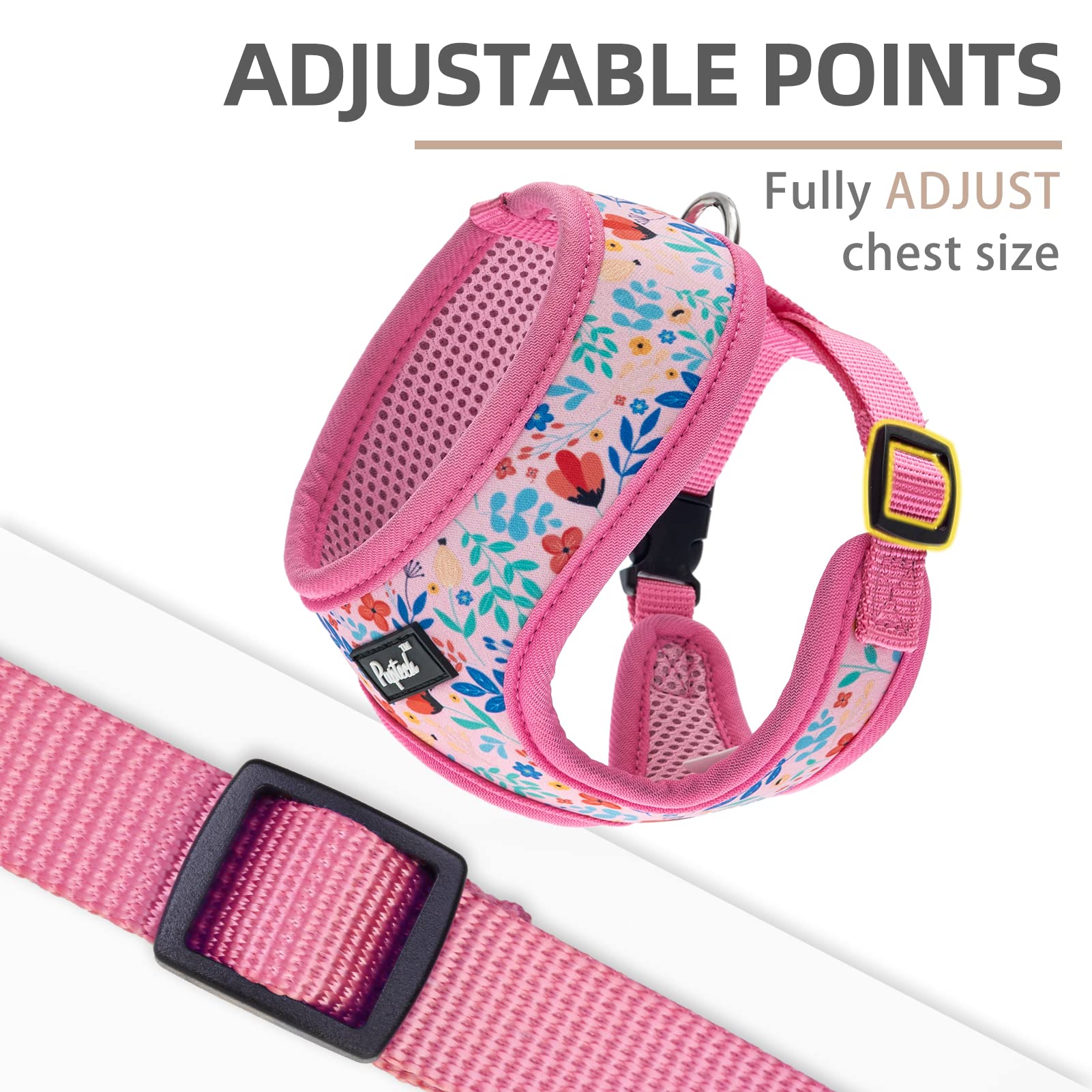 Pupteck Soft Mesh Dog Harness And Leash Set Pet Puppy Cat Comfort Padded Vest No Pull Harnesses, Pink Floral, Xs