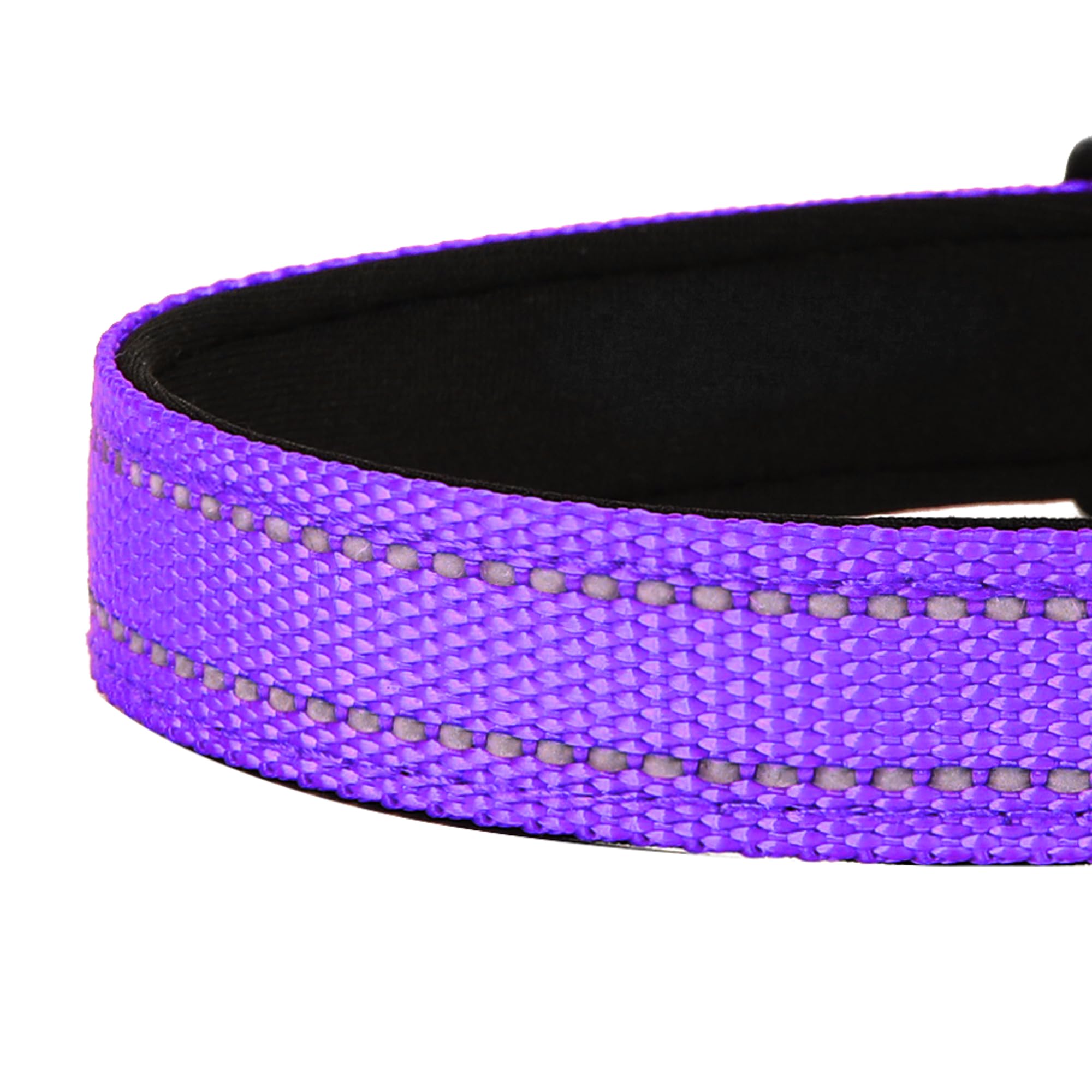 Pwod Reflective Dog Collar, Adjustable Soft Neoprene Padded Nylon Pet Collars With Buckle For Medium Dogs, Purple,M