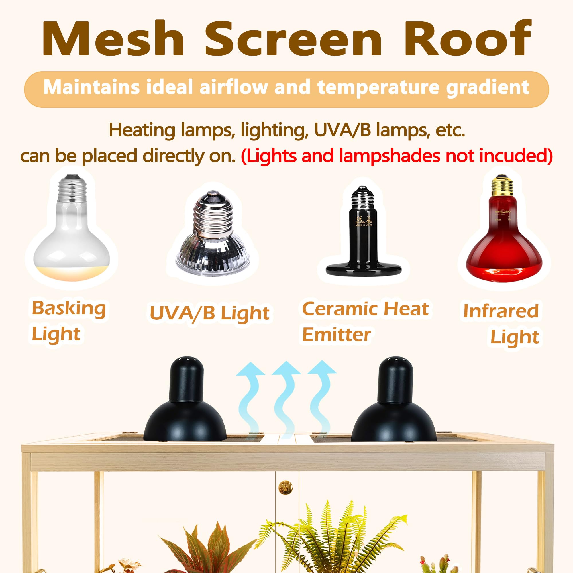 Prolee Reptile Terrarium Tank 60 Gallon Maximum, Lizard Tank Bearded Dragon Tank With Metal Mesh Roof Door, Snake Tank With Lock